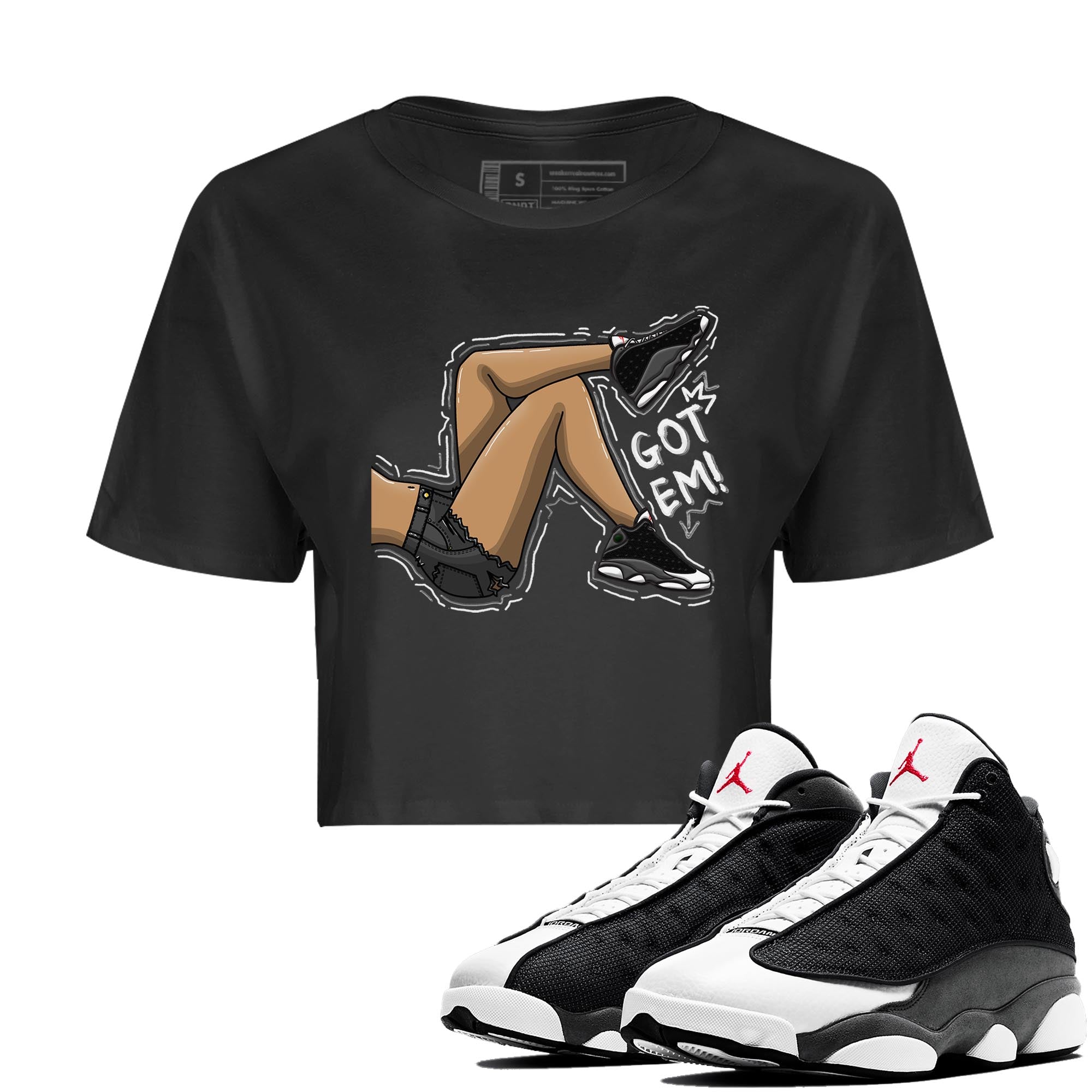 Air Jordan 13 Black Flint Sneaker Match Tees Got Em Legs Streetwear Sneaker Shirt AJ 13s Black Flint Sneaker Release Tees Women's Shirts Black 1