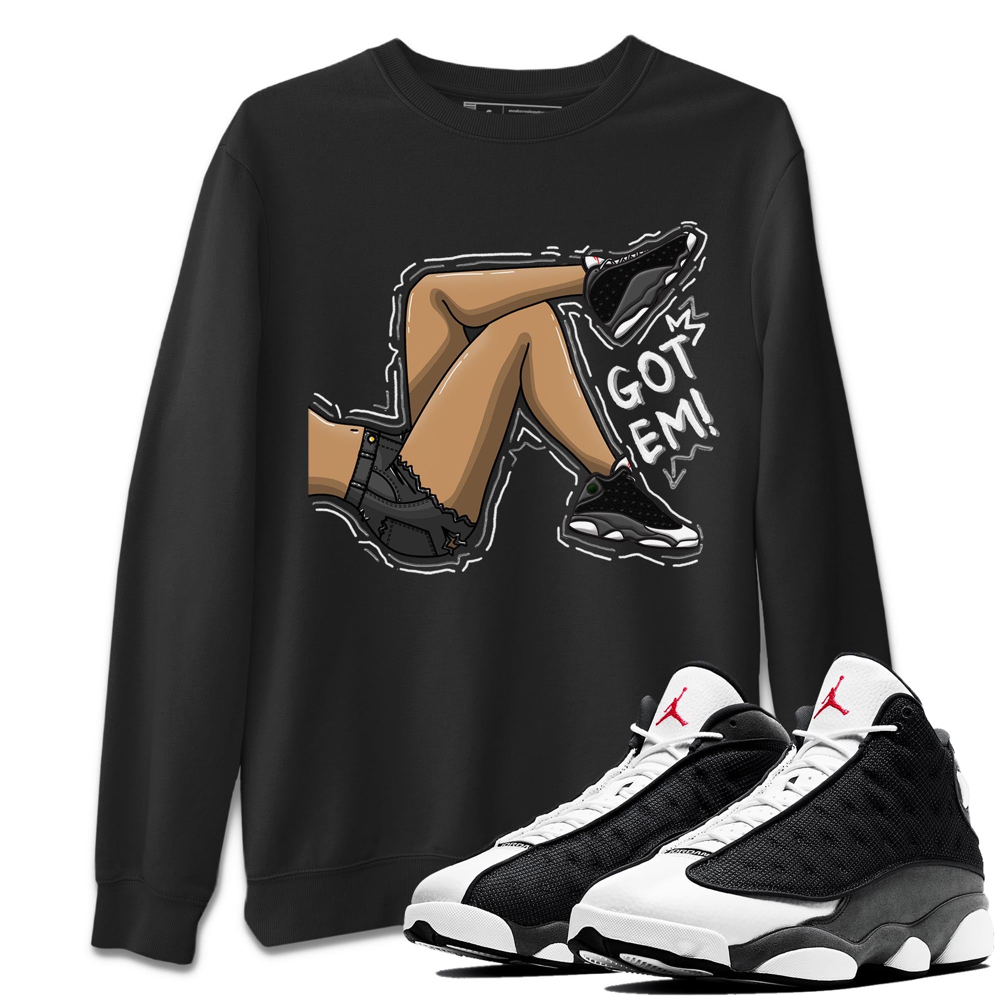 Air Jordan 13 Black Flint Got Em Legs Crew Neck Streetwear Sneaker Shirt AJ 13s Black Flint Sneaker T-Shirts Washing and Care Tip