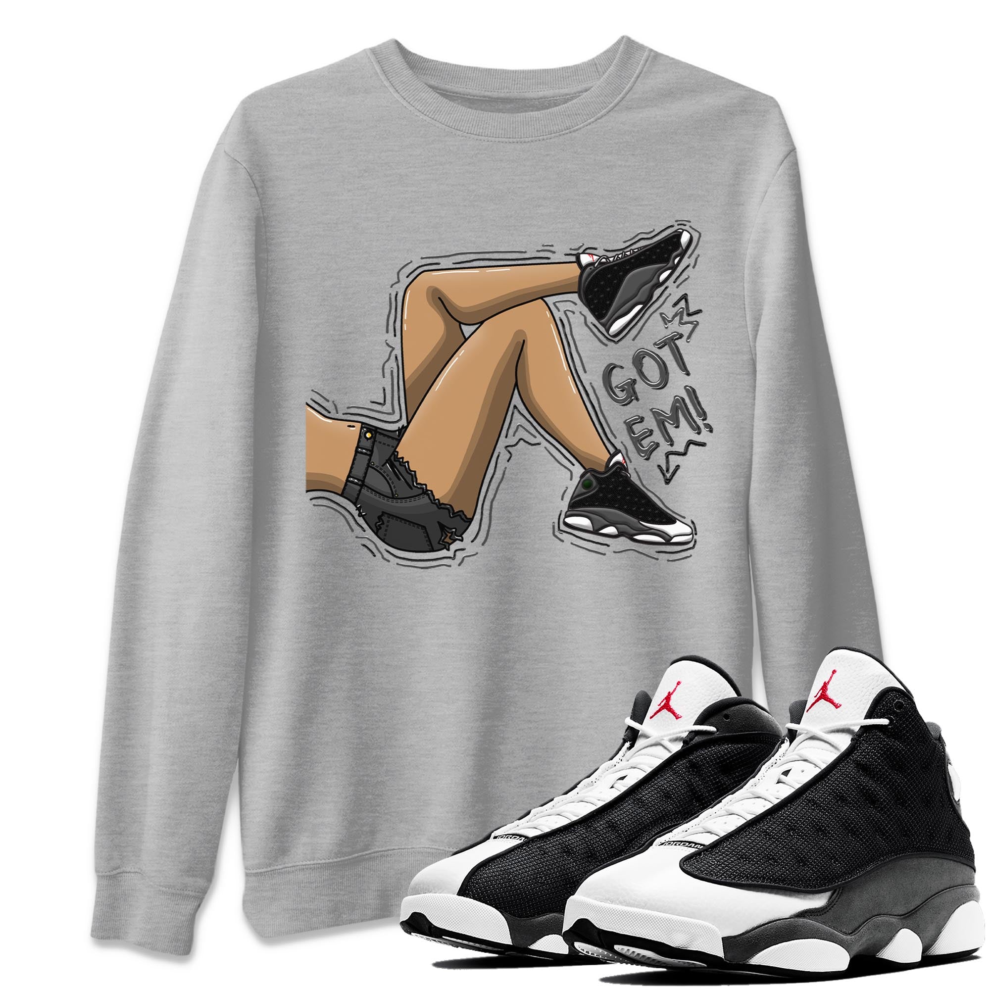 Air Jordan 13 Black Flint Sneaker Match Tees Got Em Legs Streetwear Sneaker Shirt AJ 13s Black Flint Sneaker Release Tees Unisex Shirts Heather Grey 1