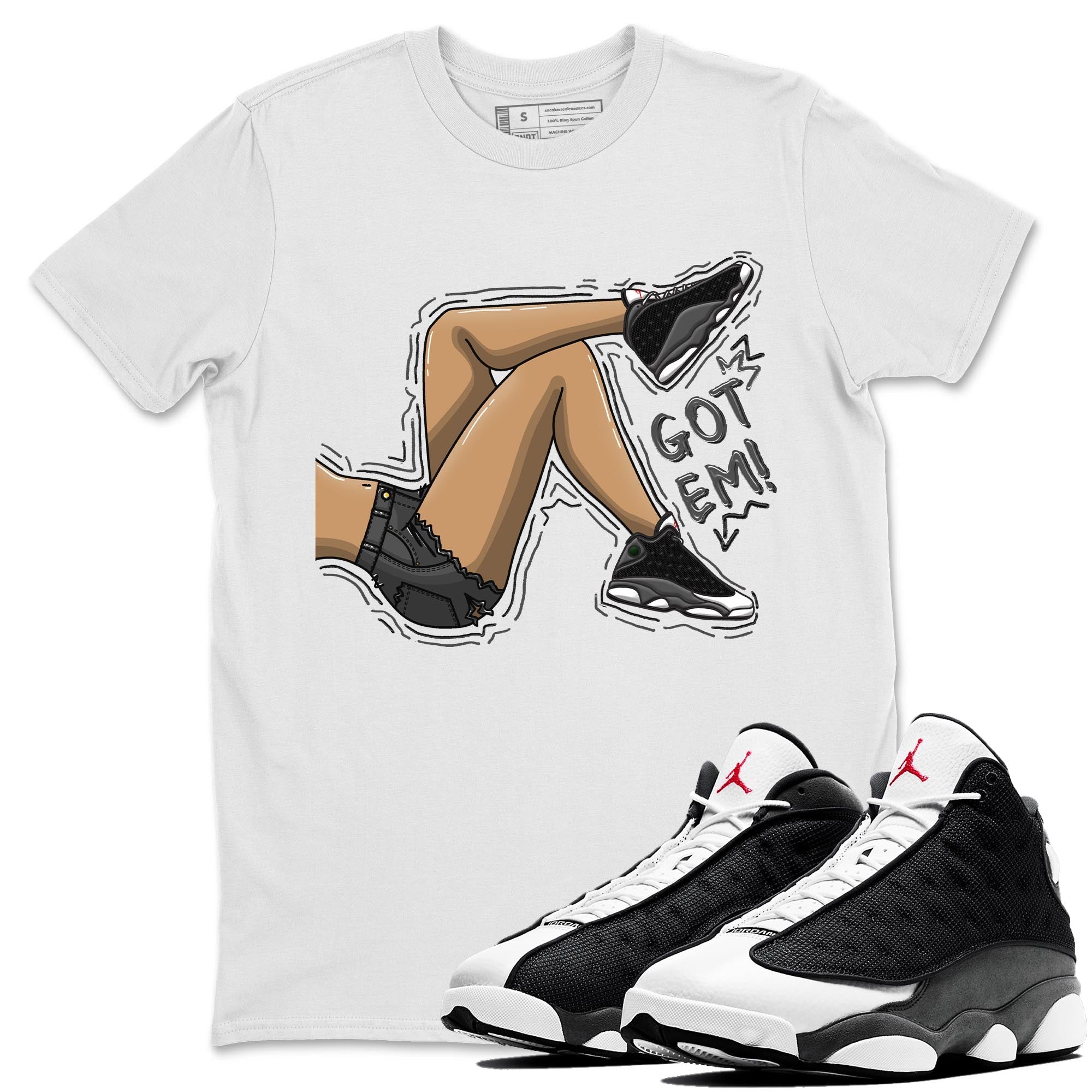 Air Jordan 13 Black Flint Sneaker Match Tees Got Em Legs Streetwear Sneaker Shirt AJ 13s Black Flint Sneaker Release Tees Unisex Shirts White 1