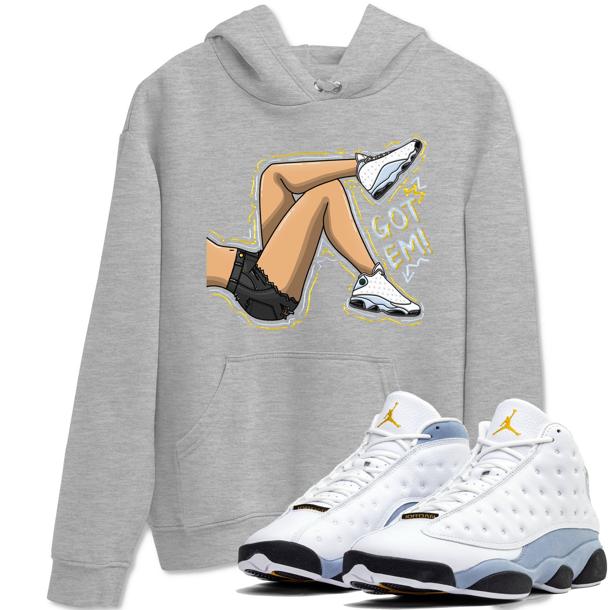 13s Blue Grey shirt to match jordans Got Em Legs sneaker tees Air Jordan 13 Blue Grey Drip Gear Zone unisex cotton Heather Grey 1 crew neck shirt