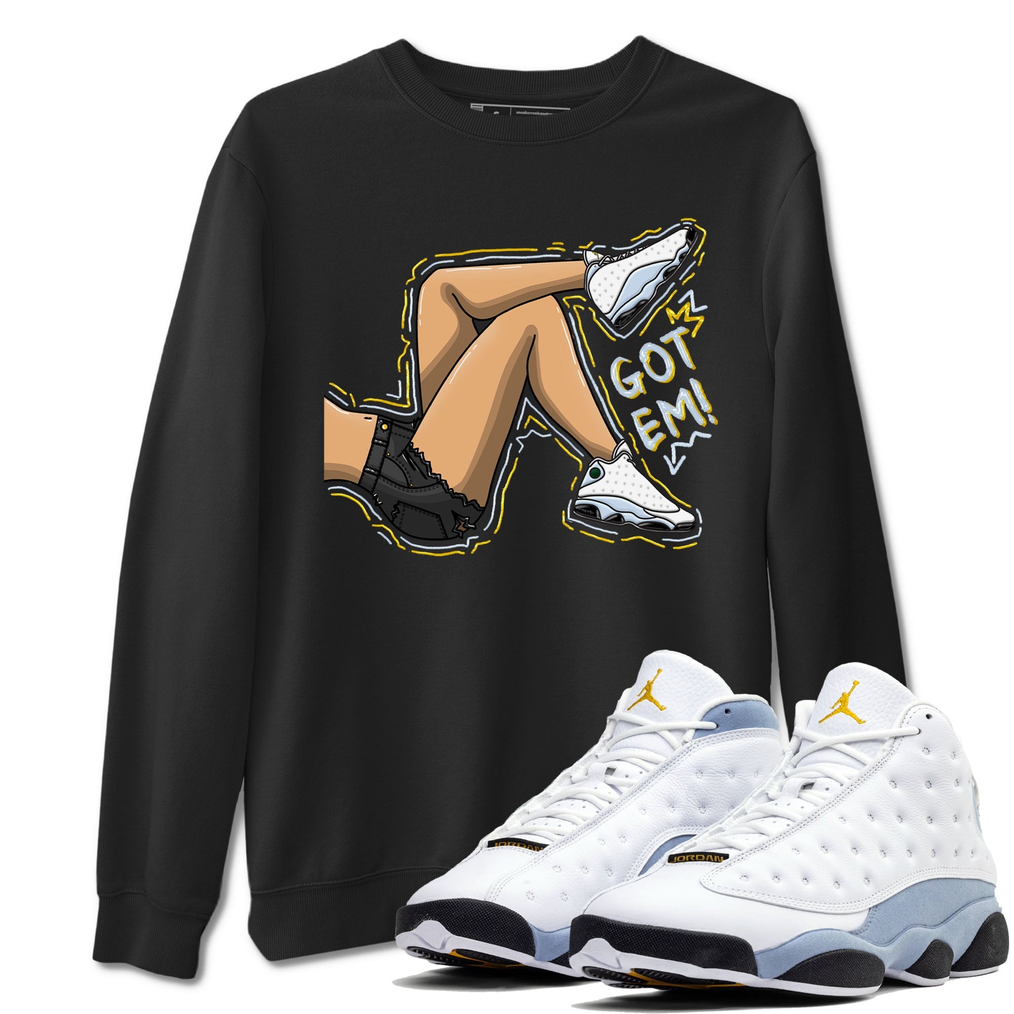 13s Blue Grey shirt to match jordans Got Em Legs sneaker tees Air Jordan 13 Blue Grey Drip Gear Zone unisex cotton Black 1 crew neck shirt