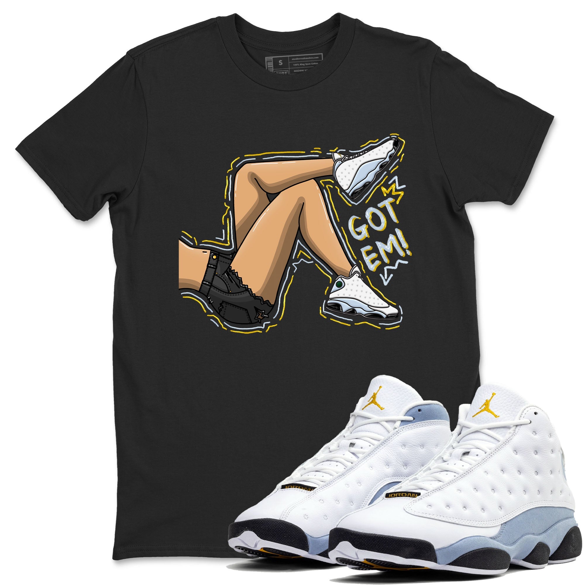13s Blue Grey shirt to match jordans Got Em Legs sneaker tees Air Jordan 13 Blue Grey Drip Gear Zone unisex cotton Black 1 crew neck shirt