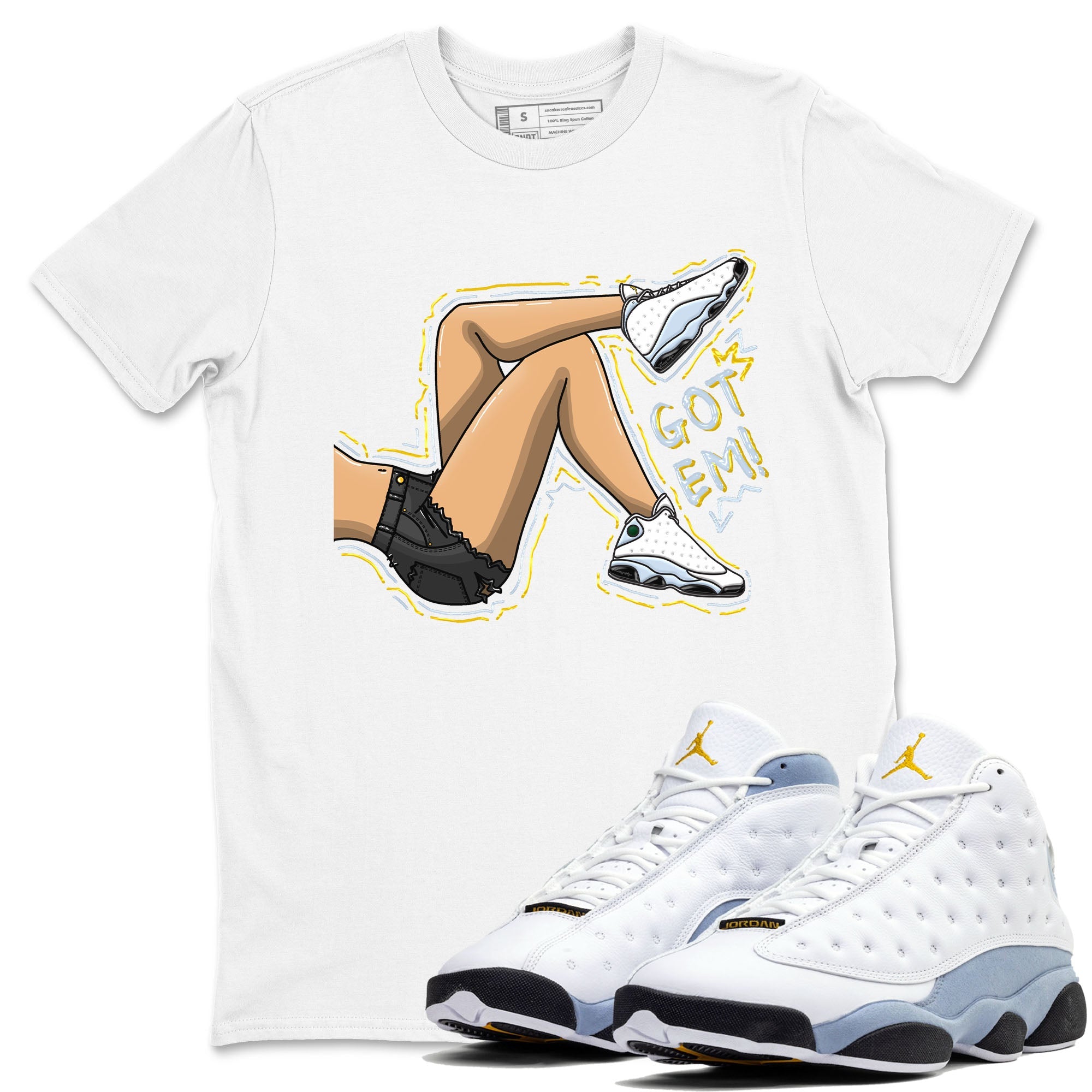 13s Blue Grey shirt to match jordans Got Em Legs sneaker tees Air Jordan 13 Blue Grey Drip Gear Zone unisex cotton White 1 crew neck shirt