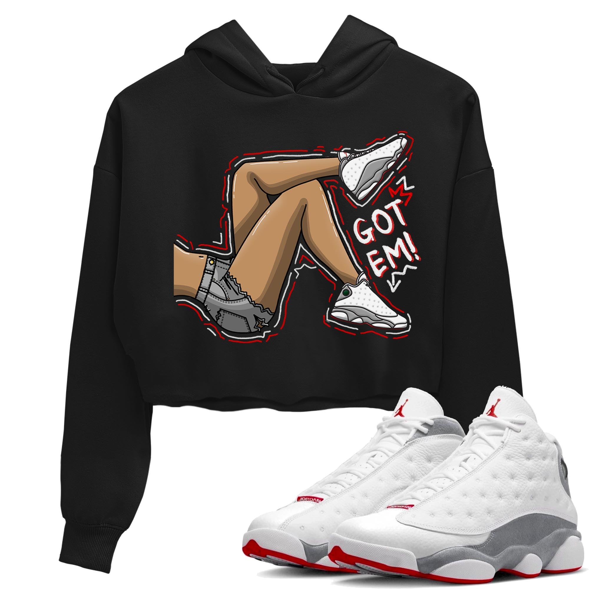 AJ13 Wolf Grey Sneaker Match Tees Got Em Legs Streetwear Sneaker Shirt Air Jordan 13 Wolf Grey Drip Gear Zone Sneaker Matching Clothing Women's Shirts Black 1