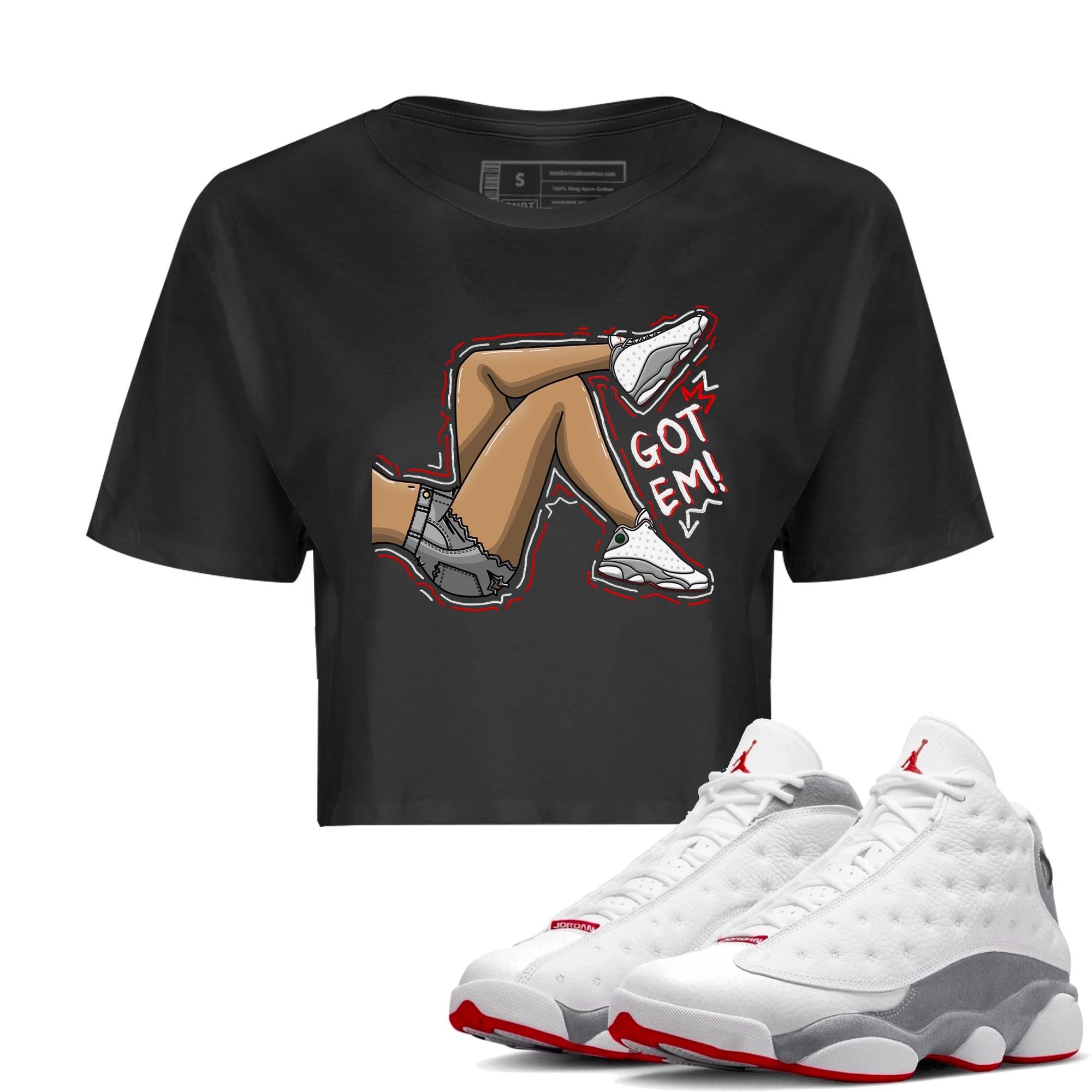 AJ13 Wolf Grey Sneaker Match Tees Got Em Legs Streetwear Sneaker Shirt Air Jordan 13 Wolf Grey Drip Gear Zone Sneaker Matching Clothing Women's Shirts Black 1
