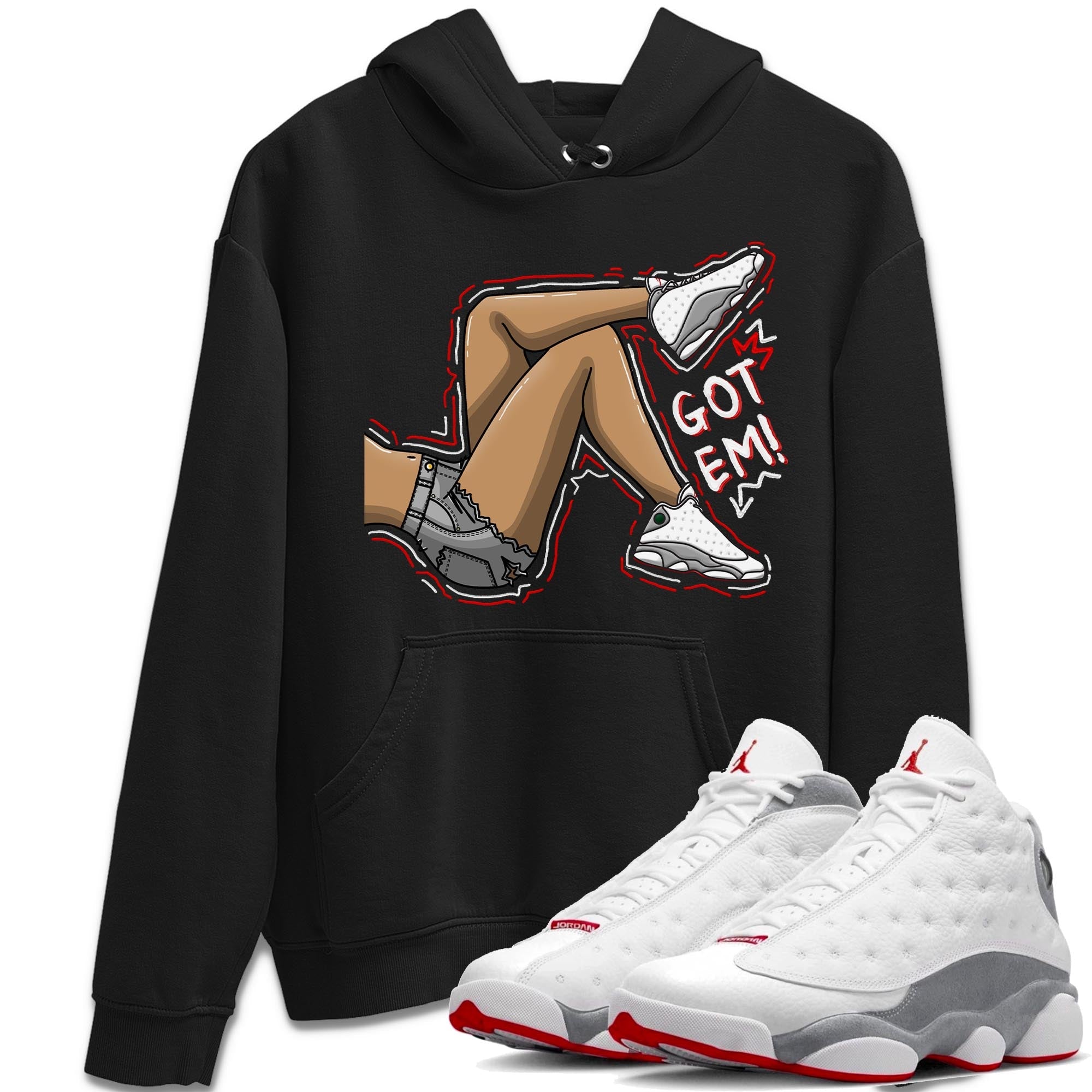 AJ13 Wolf Grey Sneaker Match Tees Got Em Legs Streetwear Sneaker Shirt Air Jordan 13 Wolf Grey Drip Gear Zone Sneaker Matching Clothing Unisex Shirts Black 1