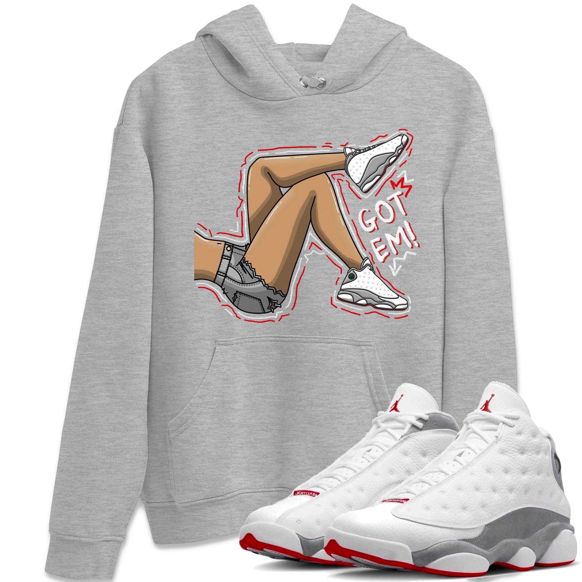 AJ13 Wolf Grey Sneaker Match Tees Got Em Legs Streetwear Sneaker Shirt Air Jordan 13 Wolf Grey Drip Gear Zone Sneaker Matching Clothing Unisex Shirts Heather Grey 1