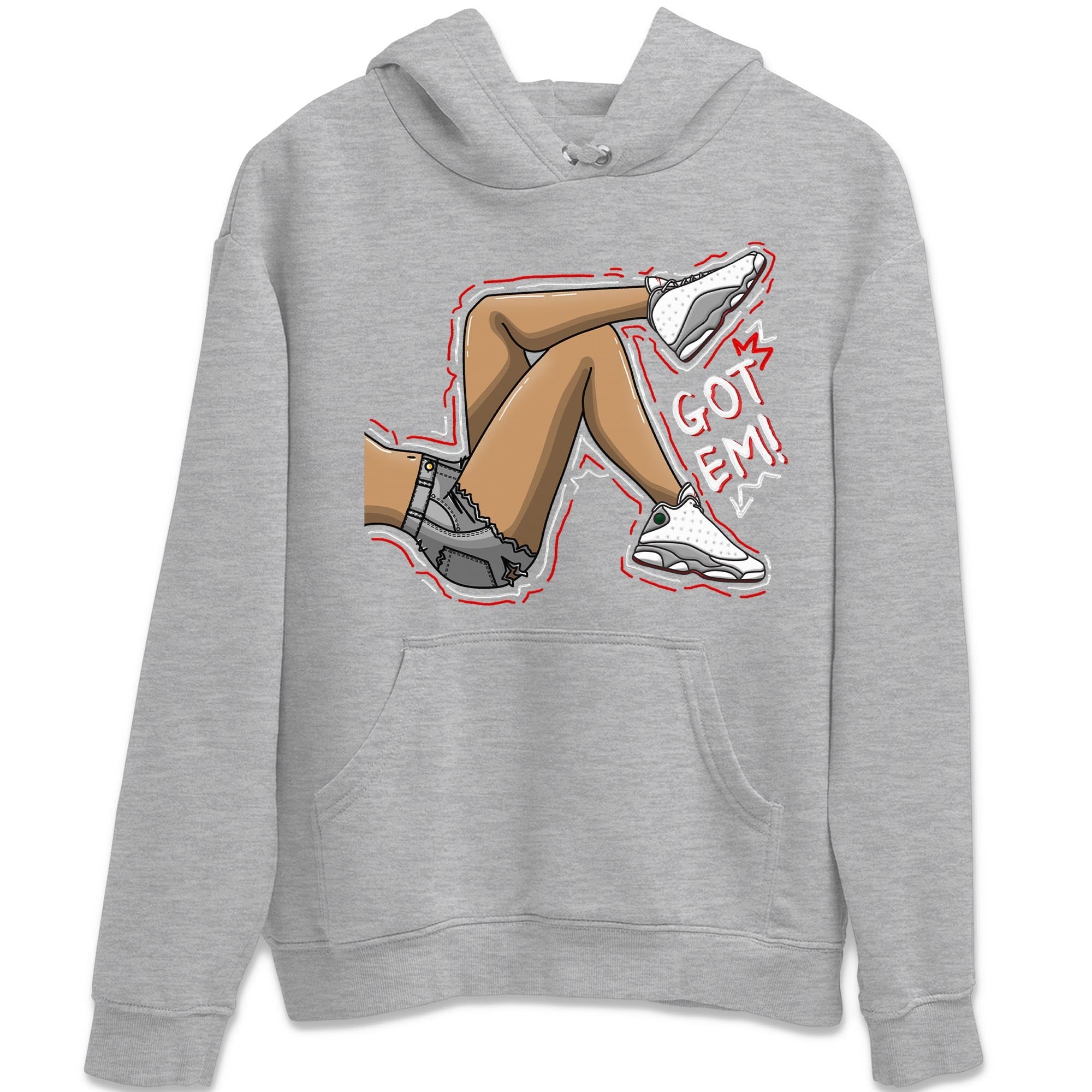 AJ13 Wolf Grey Sneaker Match Tees Got Em Legs Streetwear Sneaker Shirt Air Jordan 13 Wolf Grey Drip Gear Zone Sneaker Matching Clothing Unisex Shirts Heather Grey 2