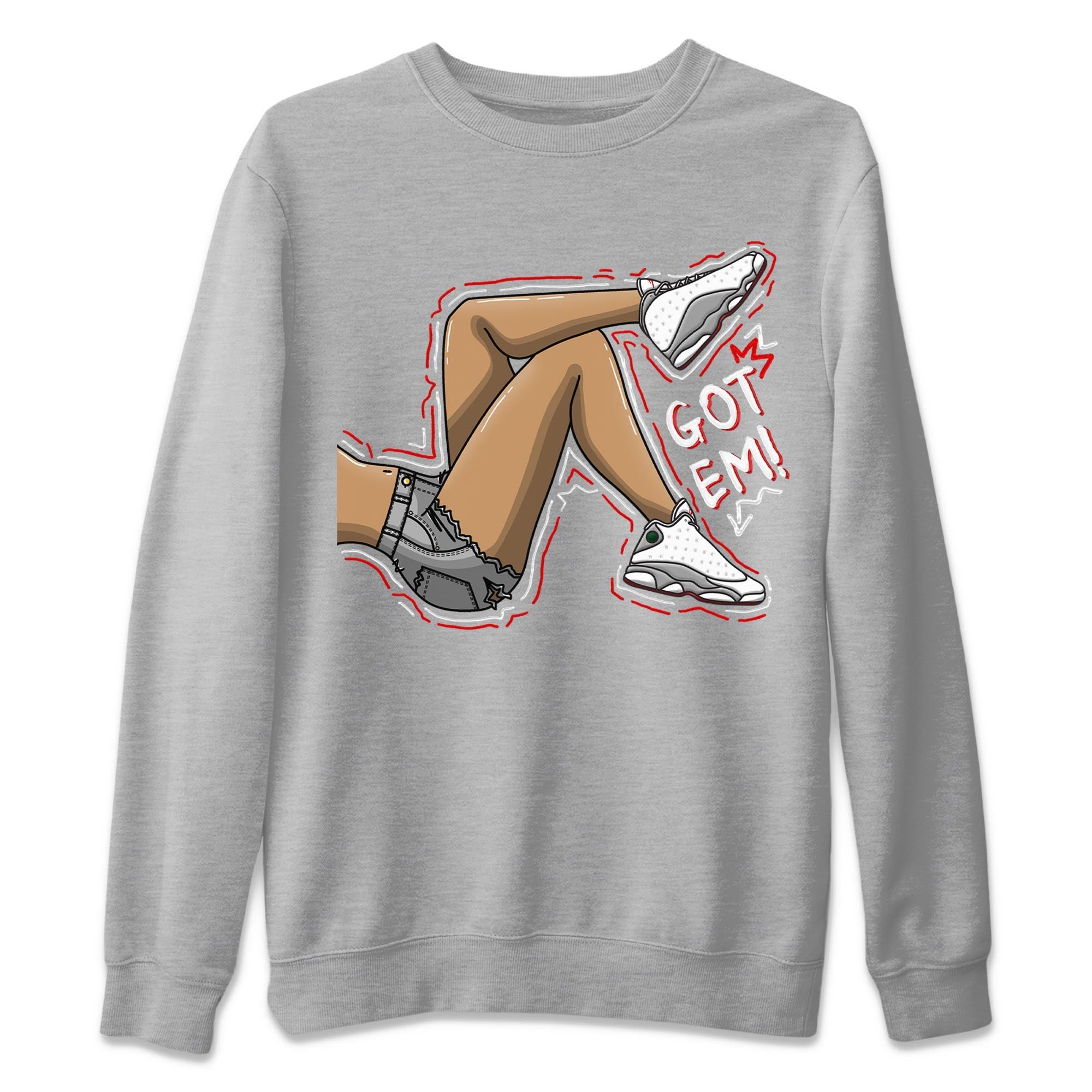 AJ13 Wolf Grey Sneaker Match Tees Got Em Legs Streetwear Sneaker Shirt Air Jordan 13 Wolf Grey Drip Gear Zone Sneaker Matching Clothing Unisex Shirts Heather Grey 2