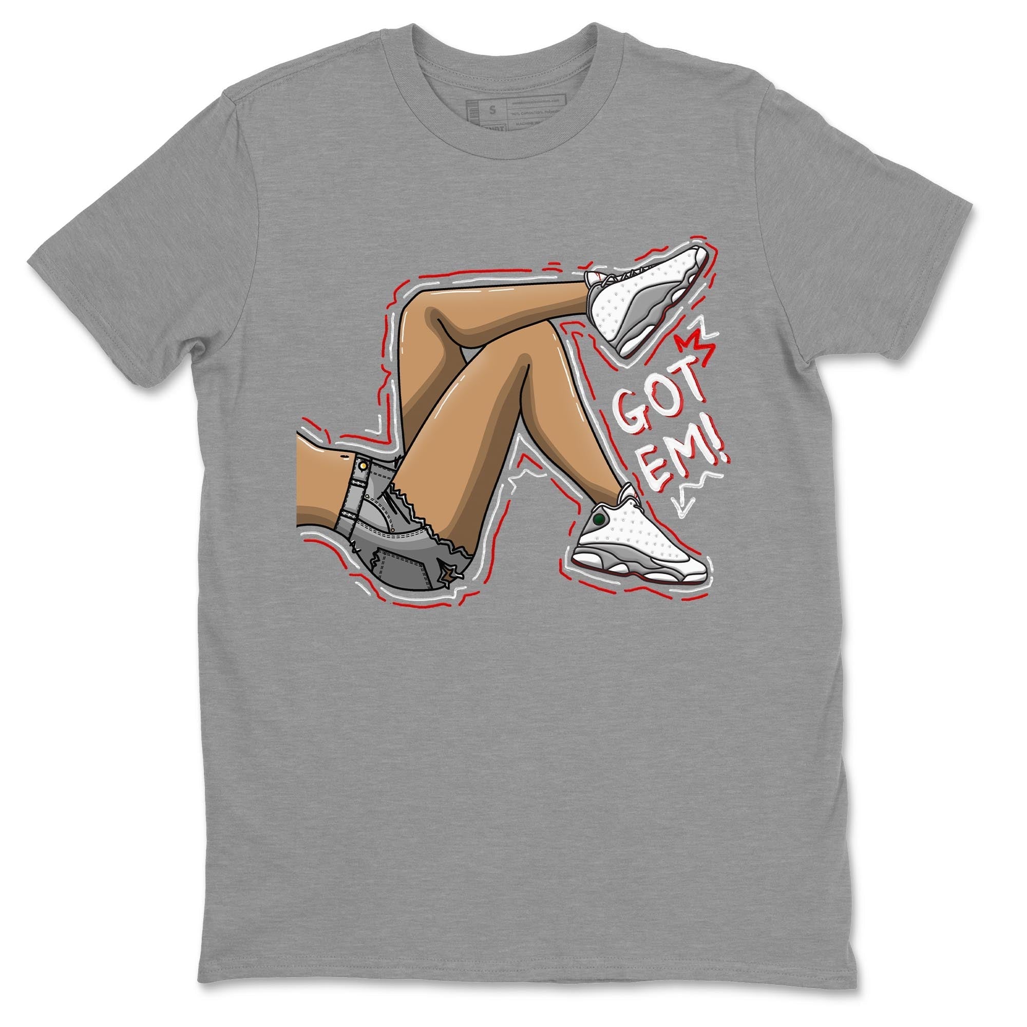 AJ13 Wolf Grey Sneaker Match Tees Got Em Legs Streetwear Sneaker Shirt Air Jordan 13 Wolf Grey Drip Gear Zone Sneaker Matching Clothing Unisex Shirts Heather Grey 2