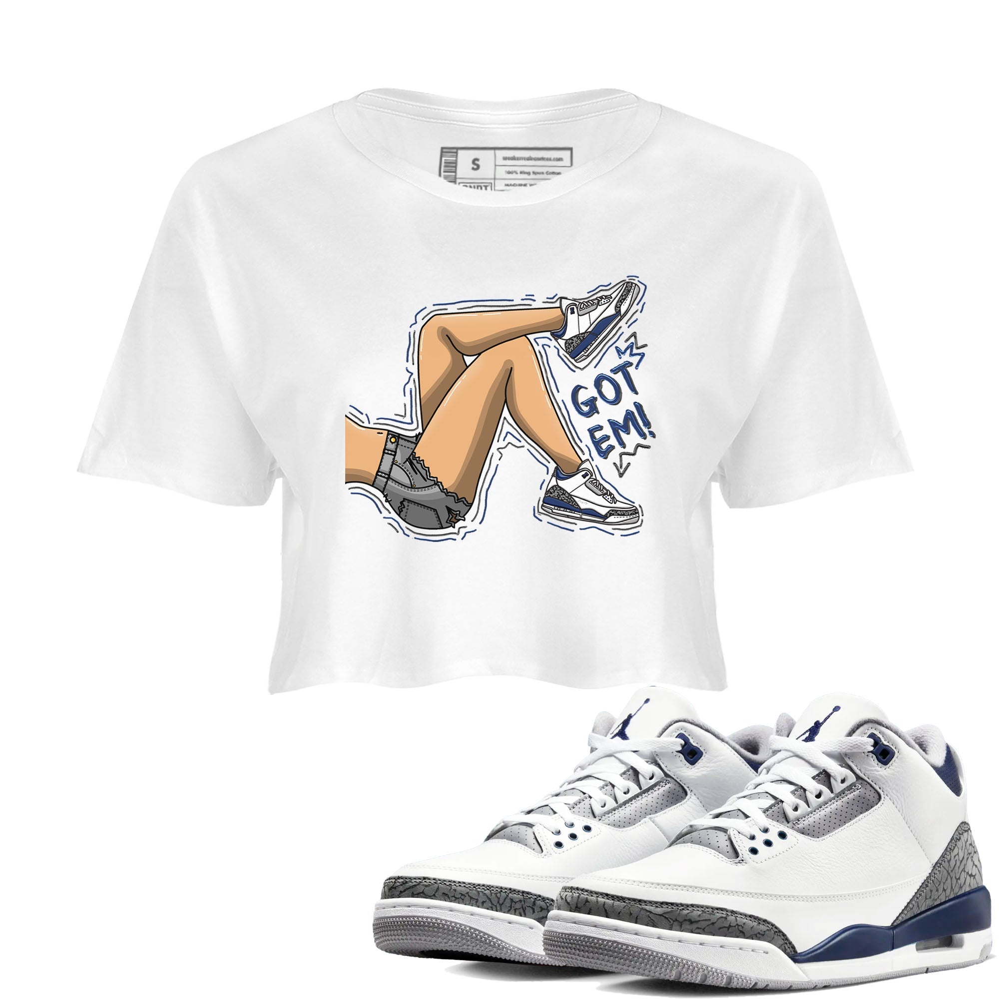 Air Jordan 3 Retro Midnight Navy shirt to match jordans Got Em Legs sneaker shirt 3s Midnight Navy Drip Gear Zone White 1 crop shirt
