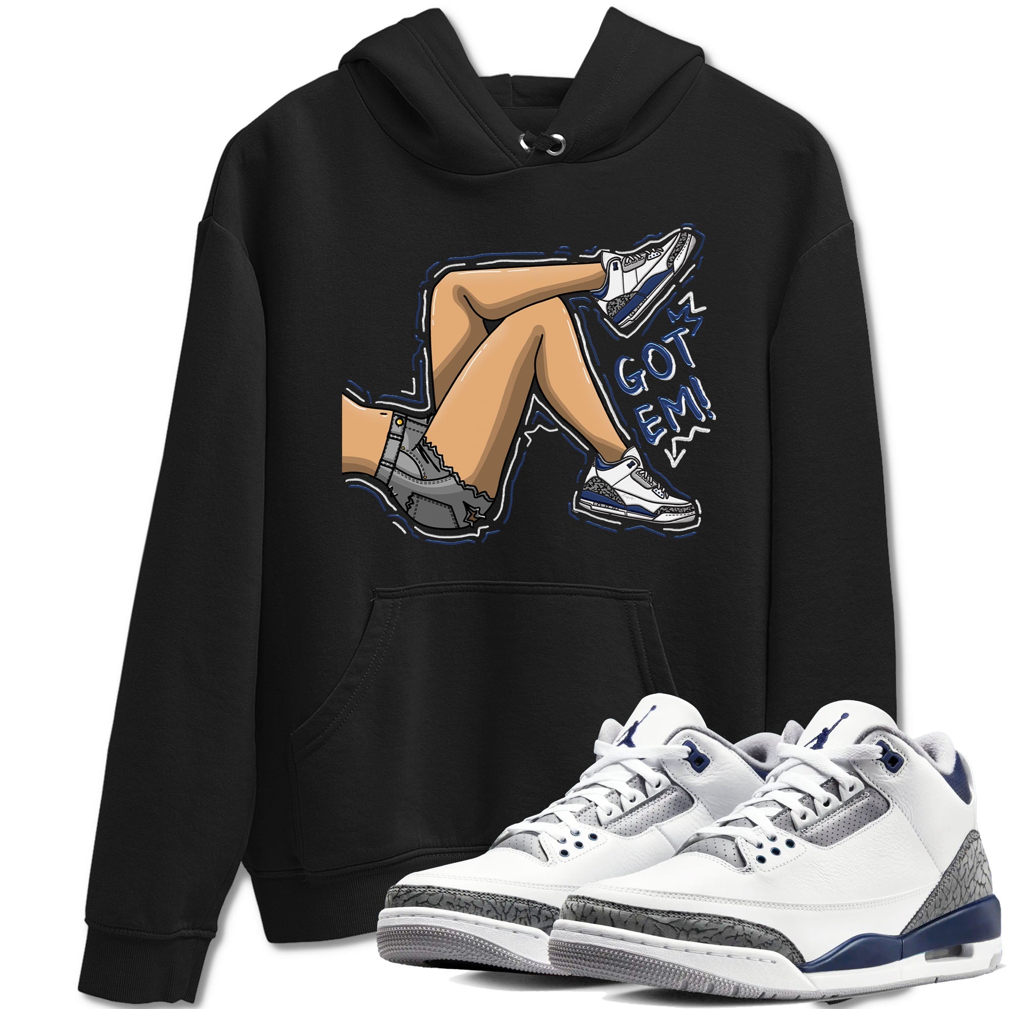 Air Jordan 3 Retro Midnight Navy shirt to match jordans Got Em Legs sneaker shirt 3s Midnight Navy Drip Gear Zone unisex crew neck cotton Black 1 crew neck shirt