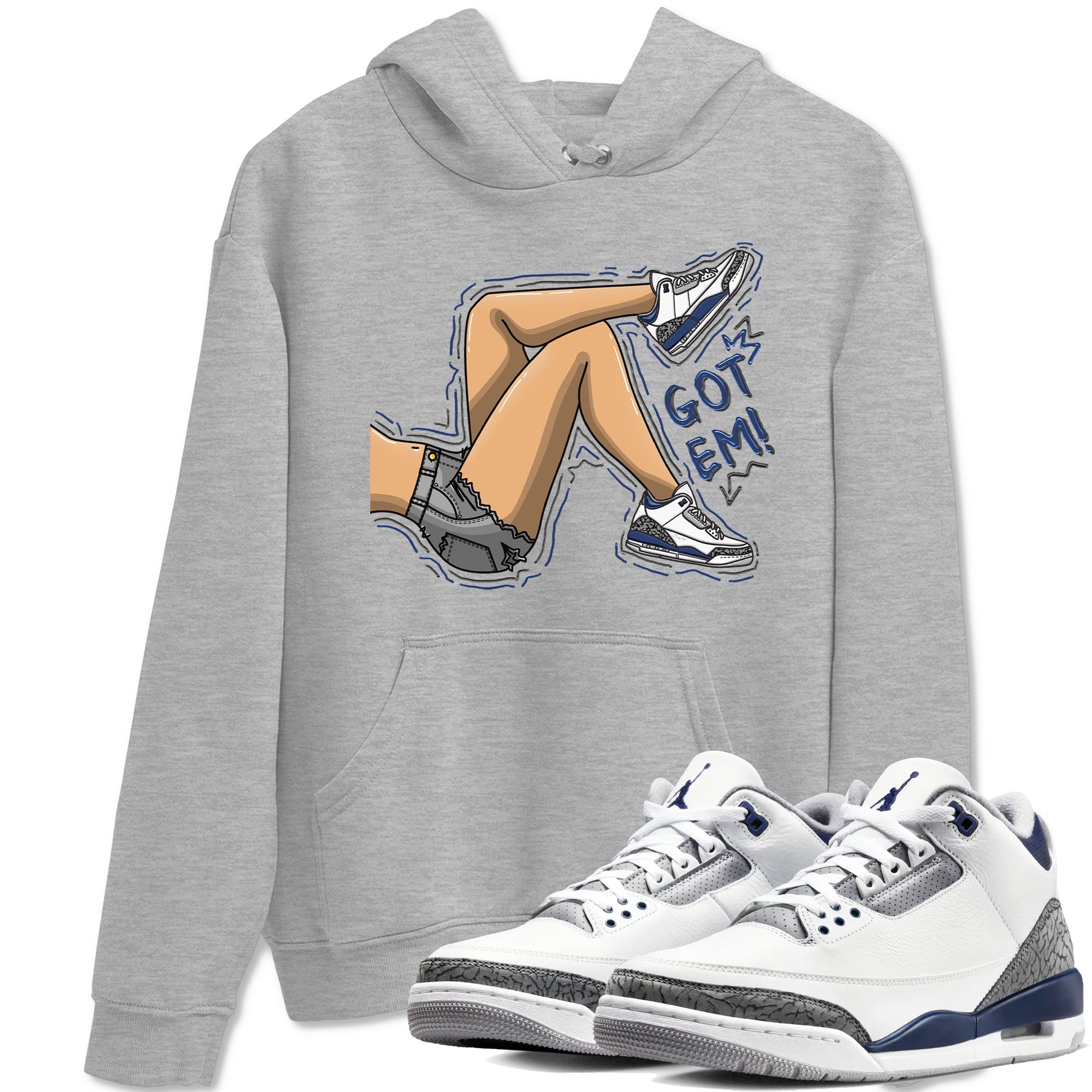Air Jordan 3 Retro Midnight Navy shirt to match jordans Got Em Legs sneaker shirt 3s Midnight Navy Drip Gear Zone unisex crew neck cotton Heather Grey 1 crew neck shirt