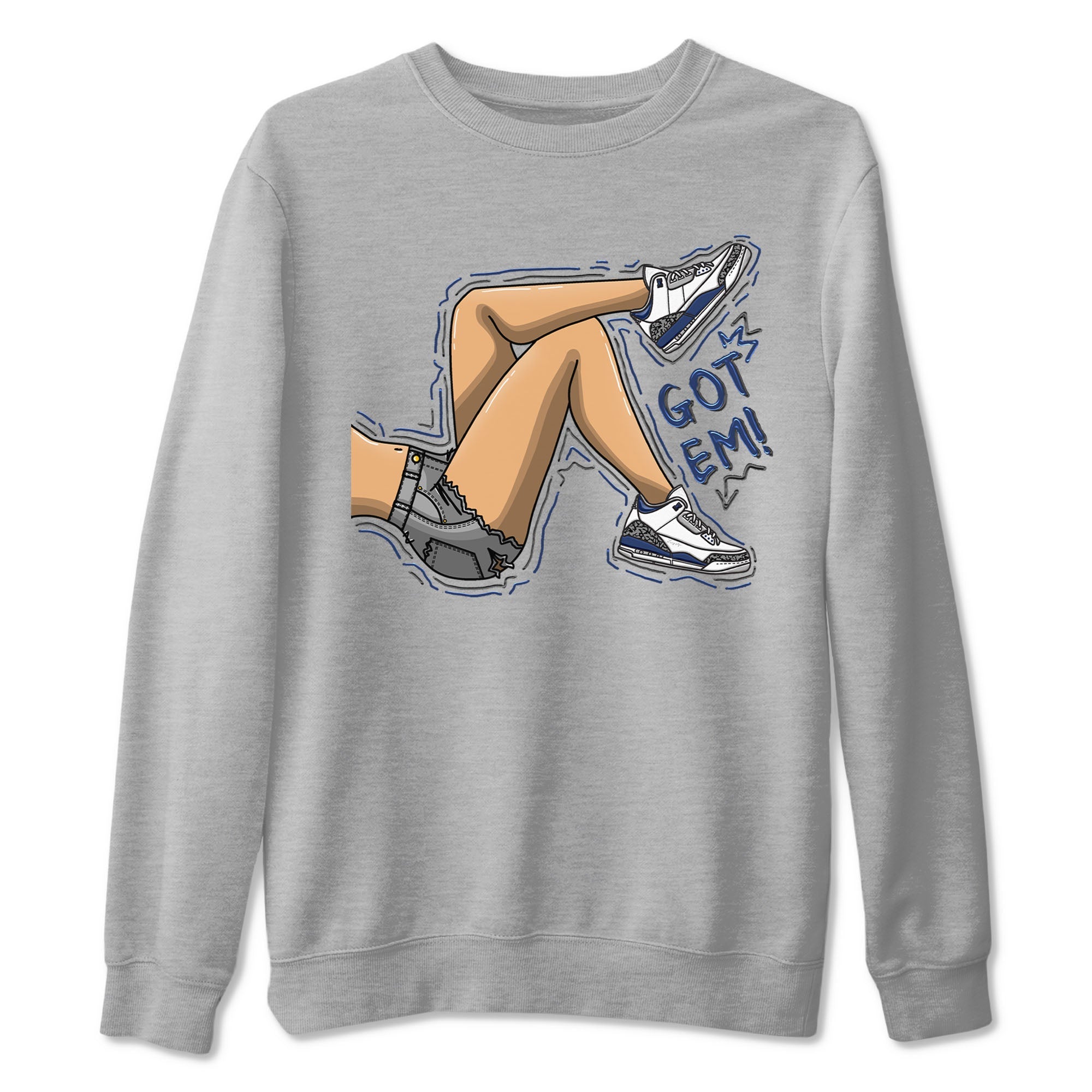 Air Jordan 3 Retro Midnight Navy shirt to match jordans Got Em Legs sneaker shirt 3s Midnight Navy Drip Gear Zone unisex crew neck cotton Heather Grey 2 crew neck shirt