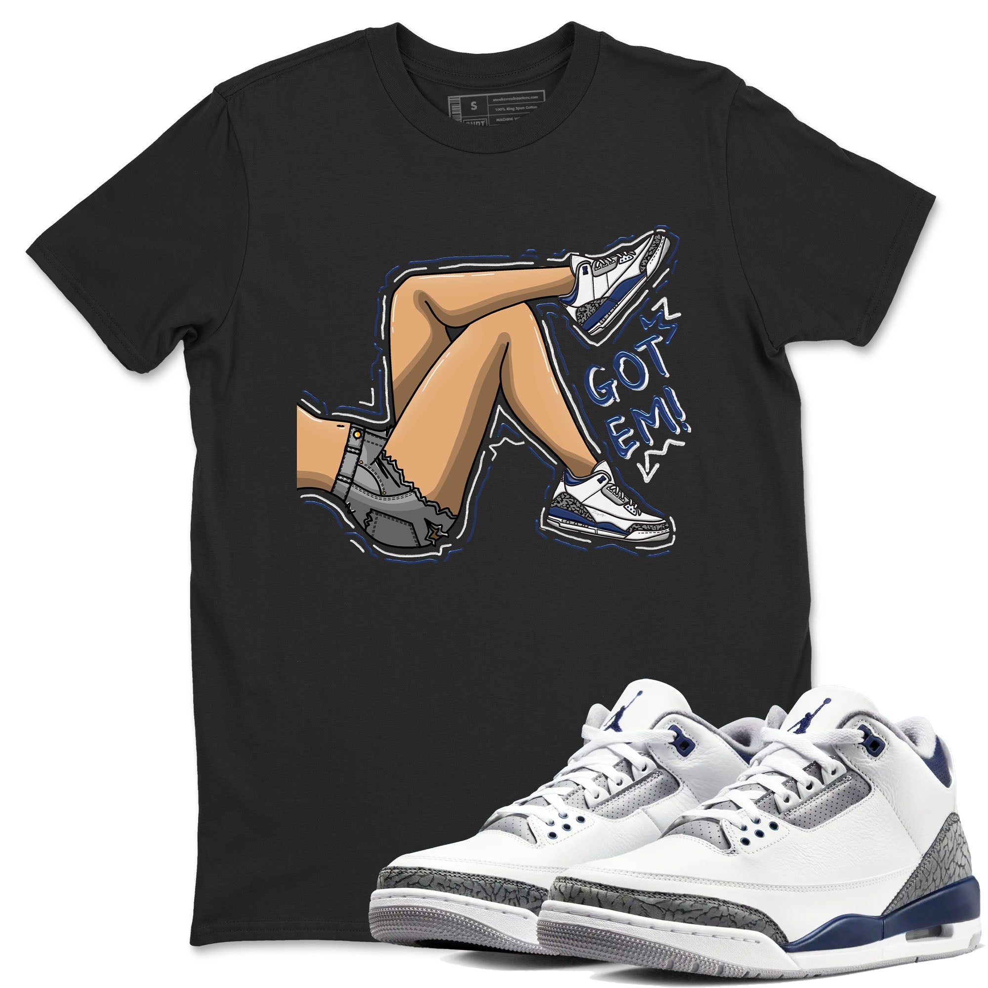 Air Jordan 3 Retro Midnight Navy shirt to match jordans Got Em Legs sneaker shirt 3s Midnight Navy Drip Gear Zone unisex crew neck cotton Black 1 crew neck shirt