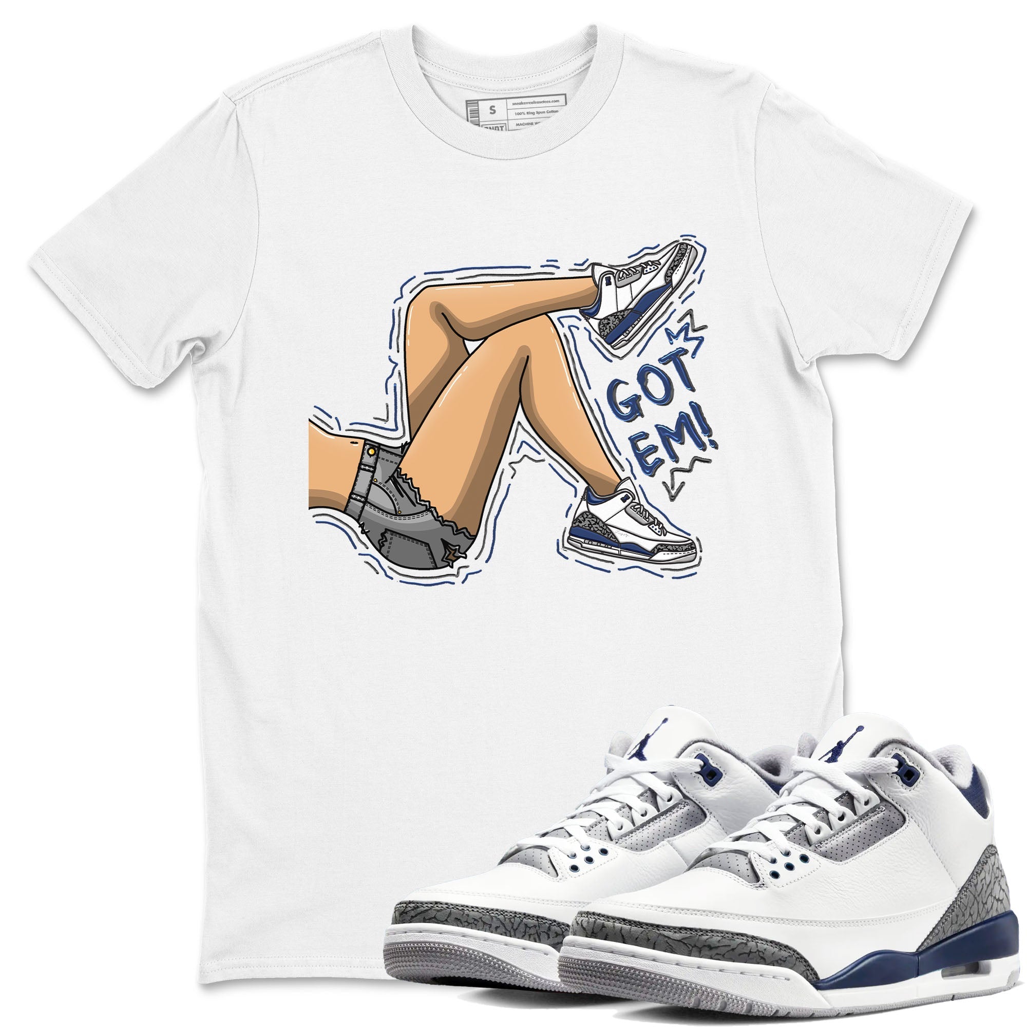 Air Jordan 3 Retro Midnight Navy shirt to match jordans Got Em Legs sneaker shirt 3s Midnight Navy Drip Gear Zone unisex crew neck cotton White 1 crew neck shirt