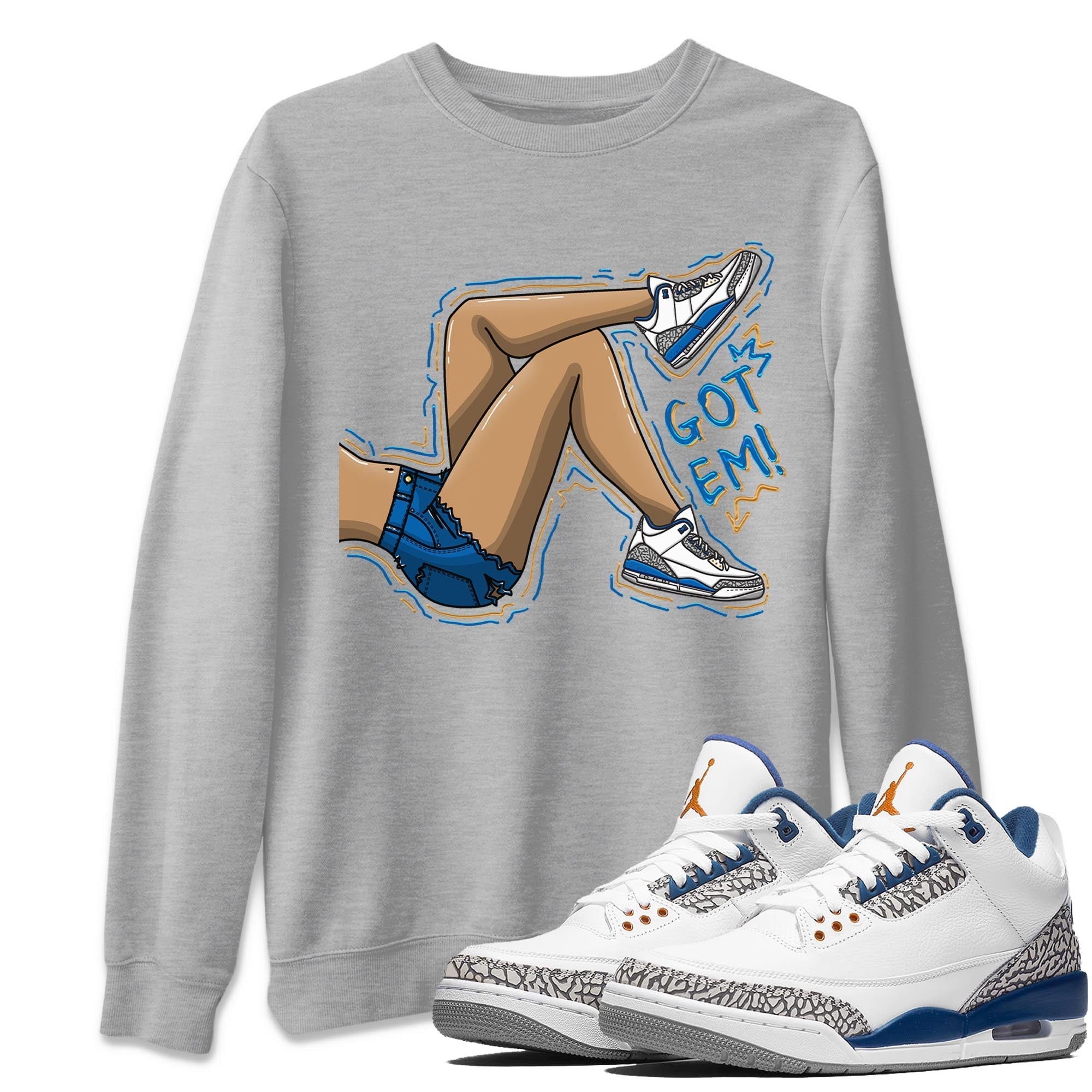 Air Jordan 3 Wizards Sneaker Match Tees Got Em Legs Streetwear Sneaker Shirt Air Jordan 3 Wizards Sneaker Release Tees Unisex Shirts Heather Grey 1