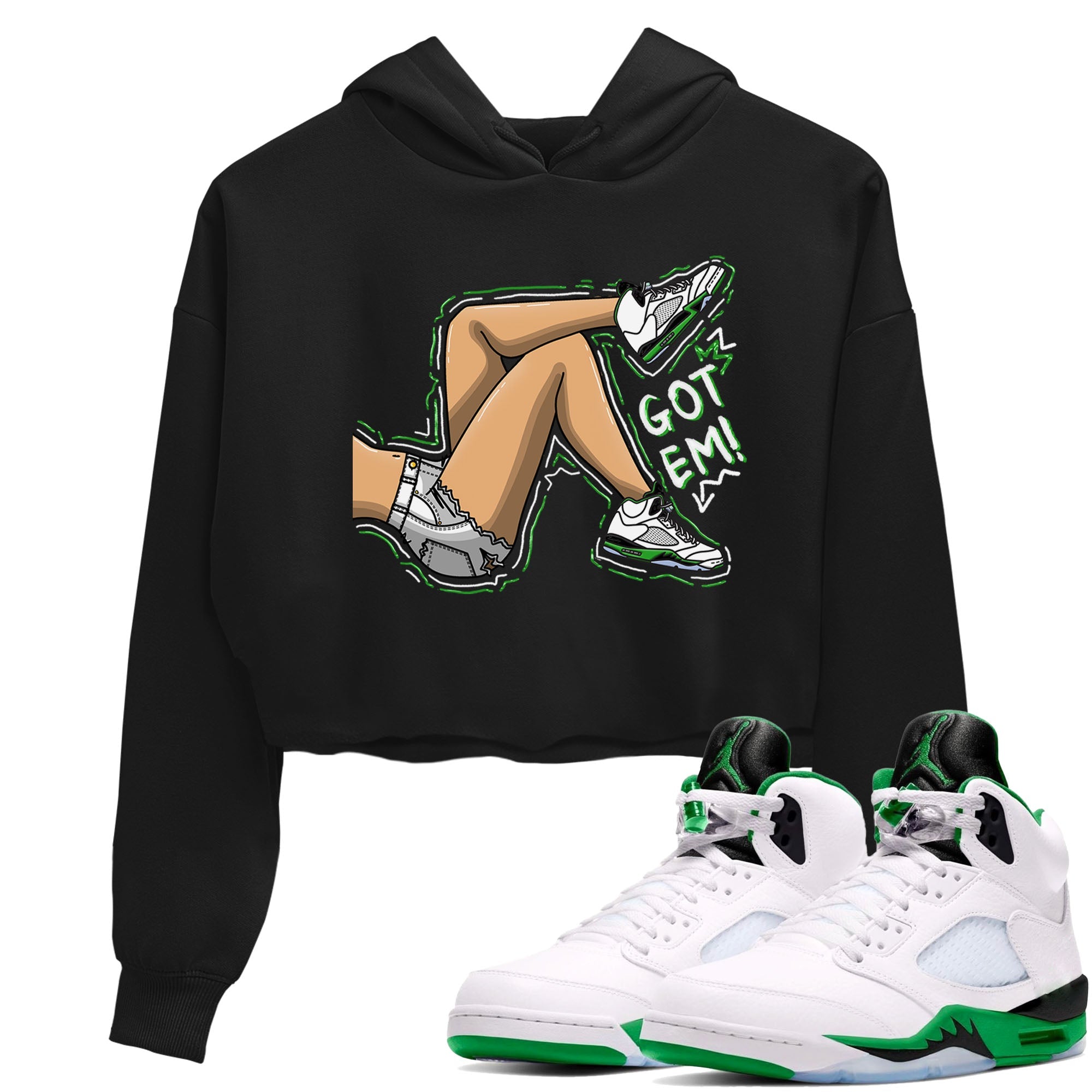 5s Lucky Green shirt to match jordans Got Em Legs sneaker tees Air Jordan 5 Lucky Green Drip Gear Zone Black 1 crop length shirt