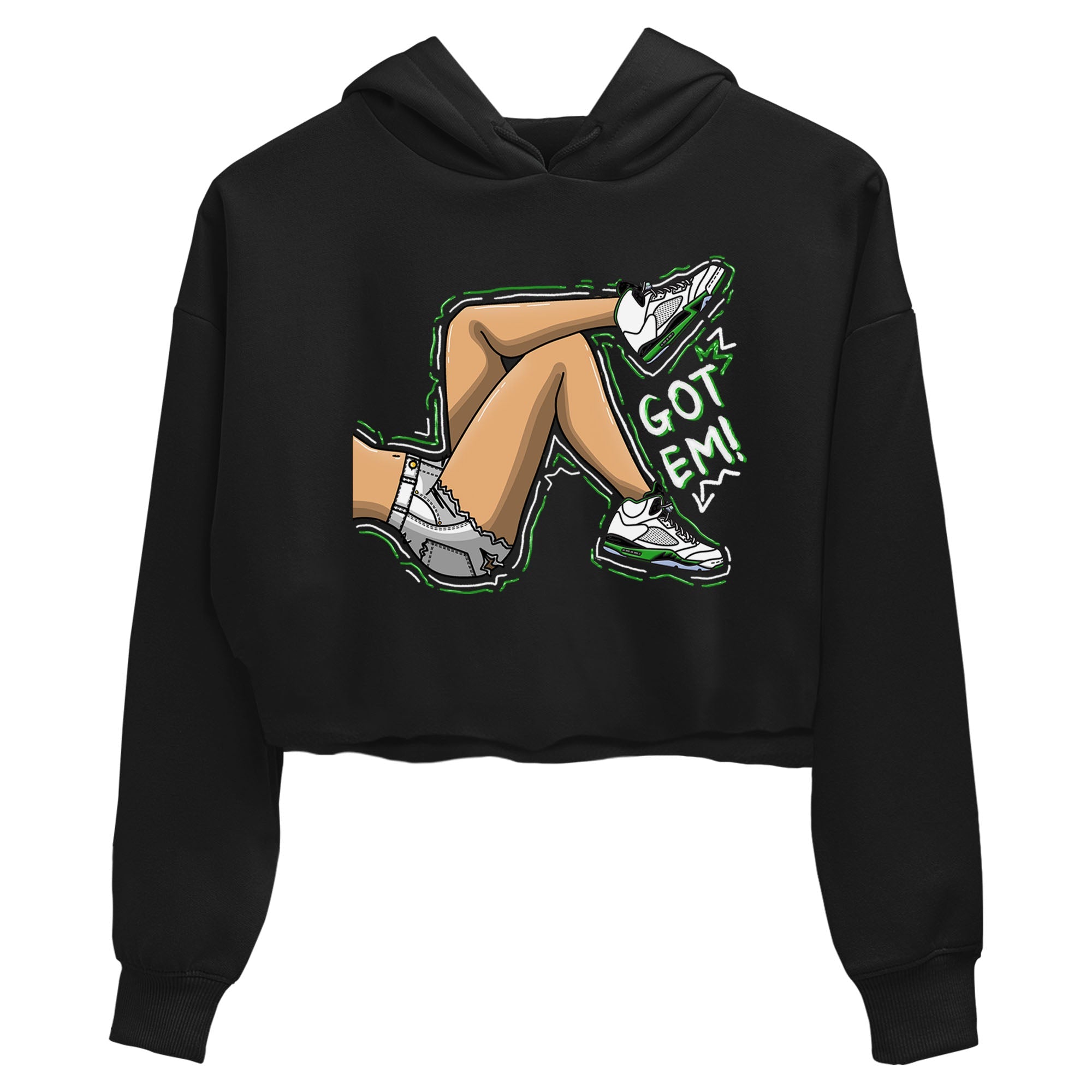 5s Lucky Green shirt to match jordans Got Em Legs sneaker tees Air Jordan 5 Lucky Green Drip Gear Zone Black 2 crop length shirt