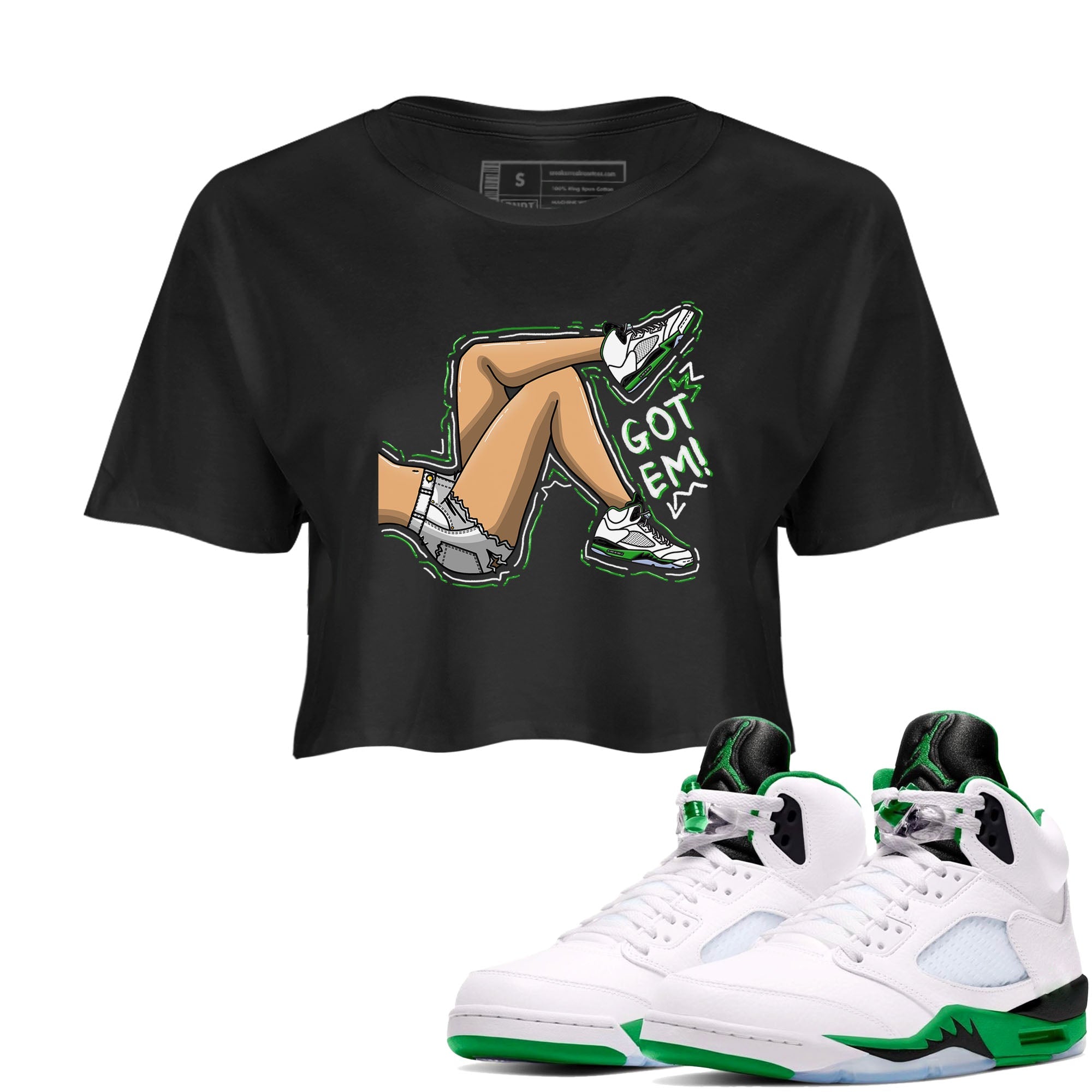 5s Lucky Green shirt to match jordans Got Em Legs sneaker tees Air Jordan 5 Lucky Green Drip Gear Zone Black 1 crop length shirt