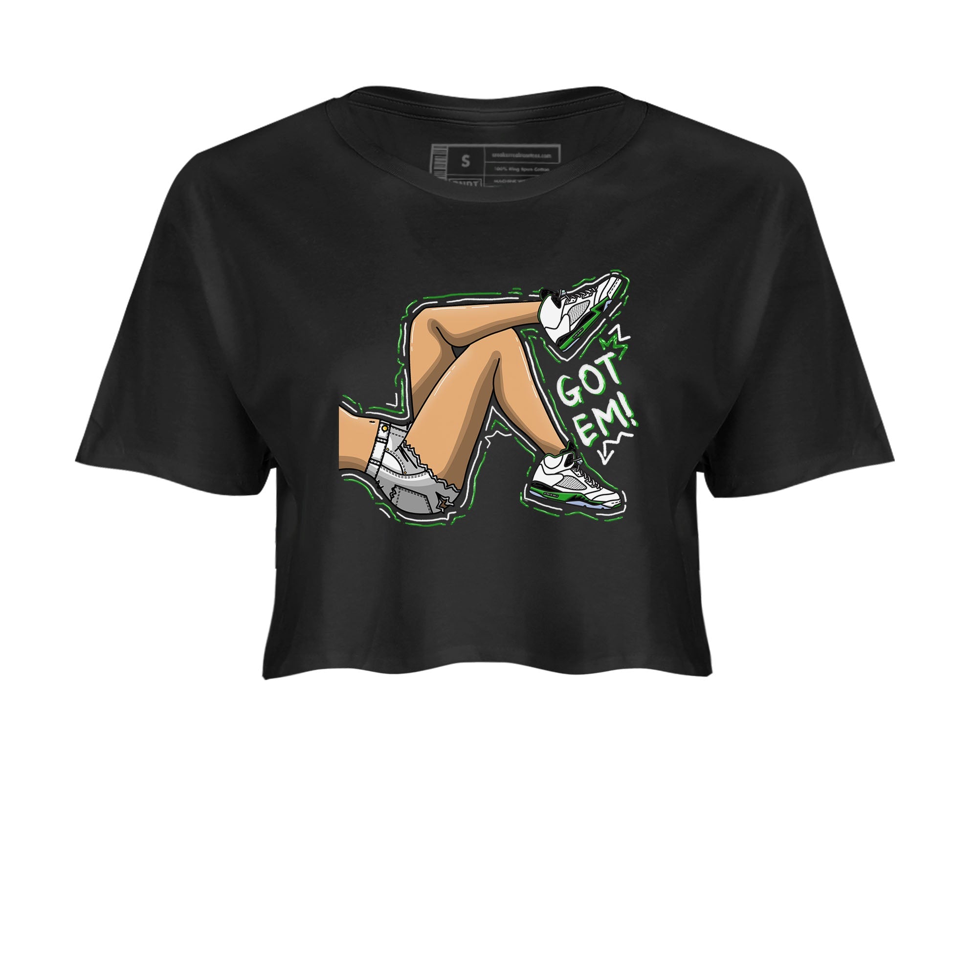 5s Lucky Green shirt to match jordans Got Em Legs sneaker tees Air Jordan 5 Lucky Green Drip Gear Zone Black 2 crop length shirt