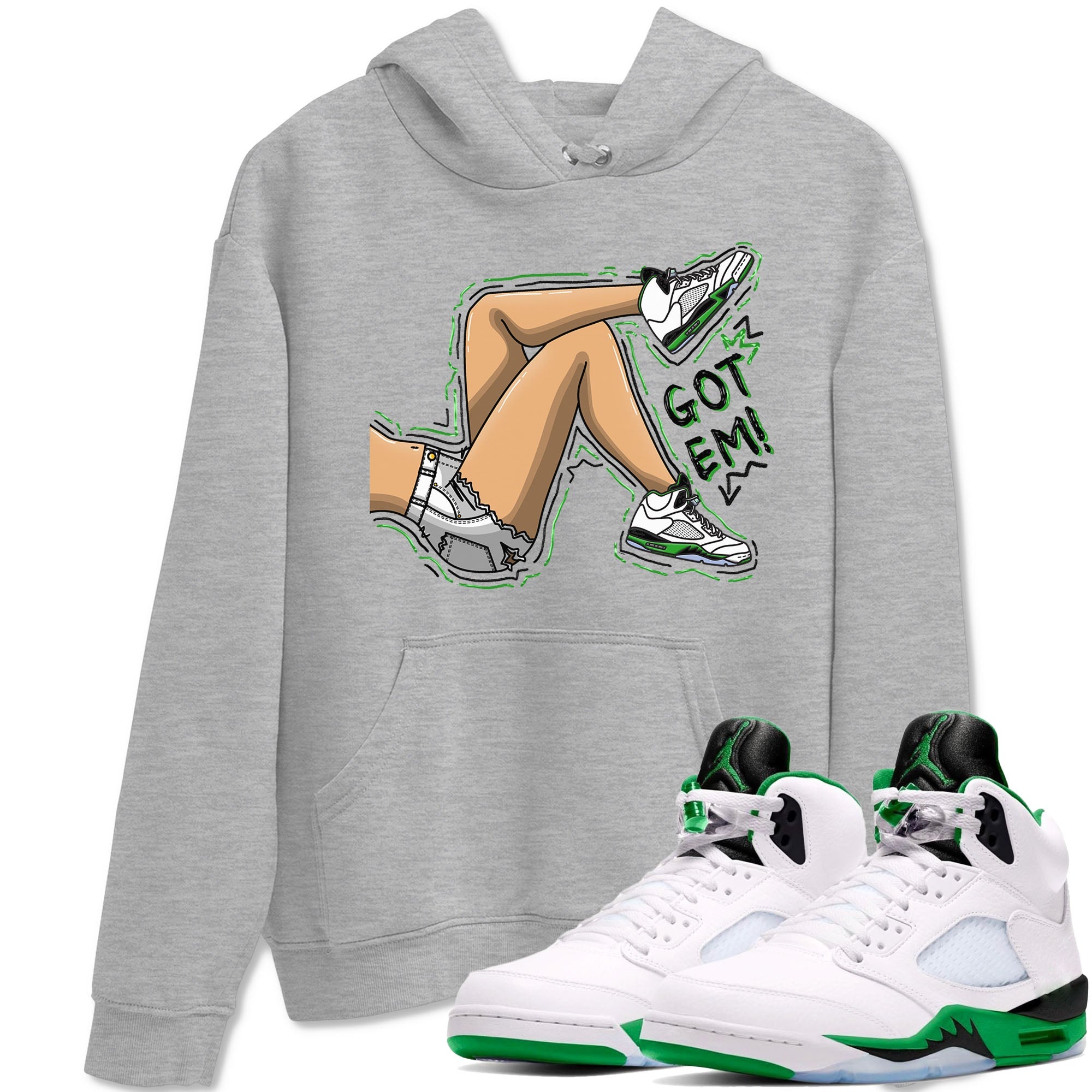 5s Lucky Green shirt to match jordans Got Em Legs sneaker tees Air Jordan 5 Lucky Green Drip Gear Zone unisex cotton Heather Grey 1 crew neck shirt