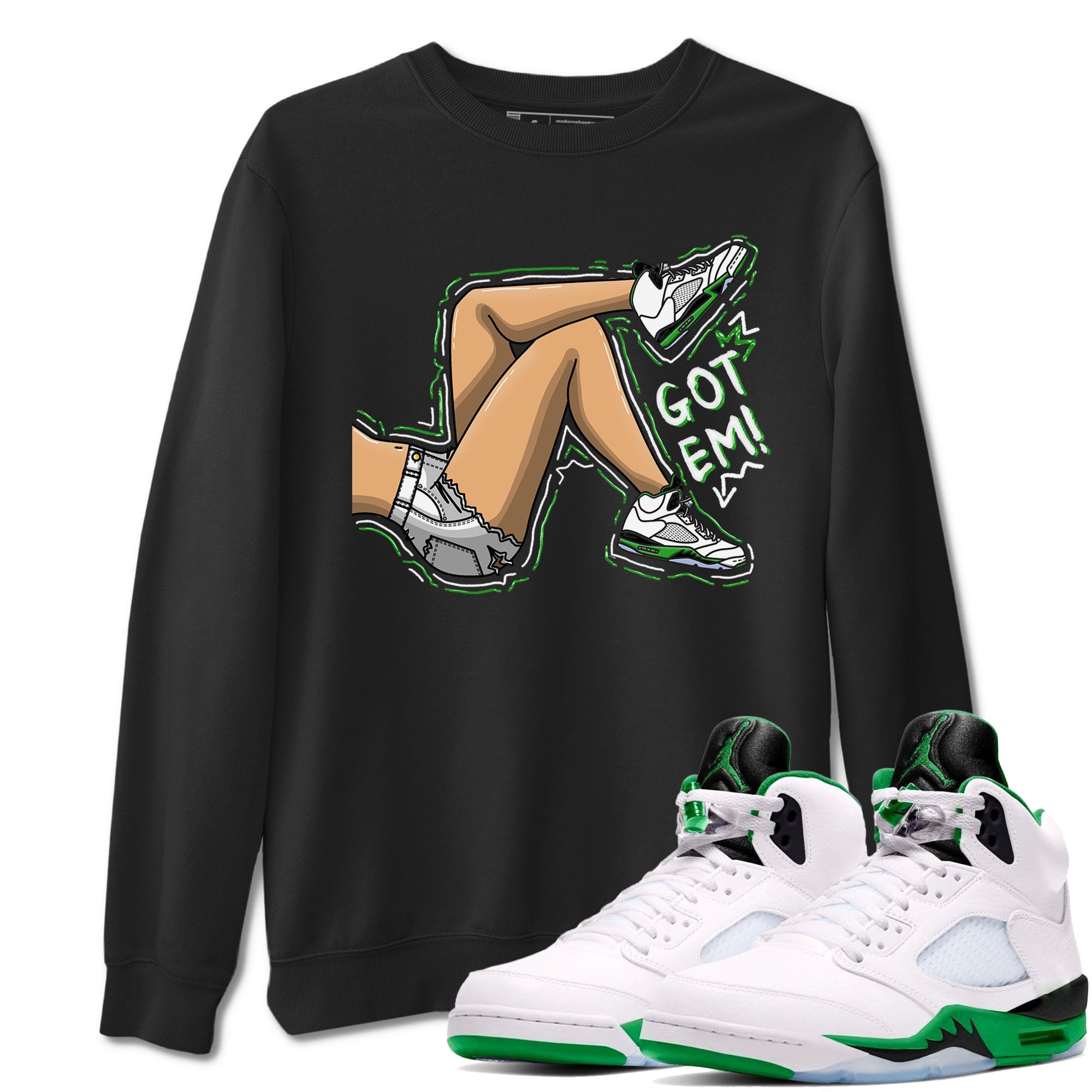 5s Lucky Green shirt to match jordans Got Em Legs sneaker tees Air Jordan 5 Lucky Green Drip Gear Zone unisex cotton Black 1 crew neck shirt
