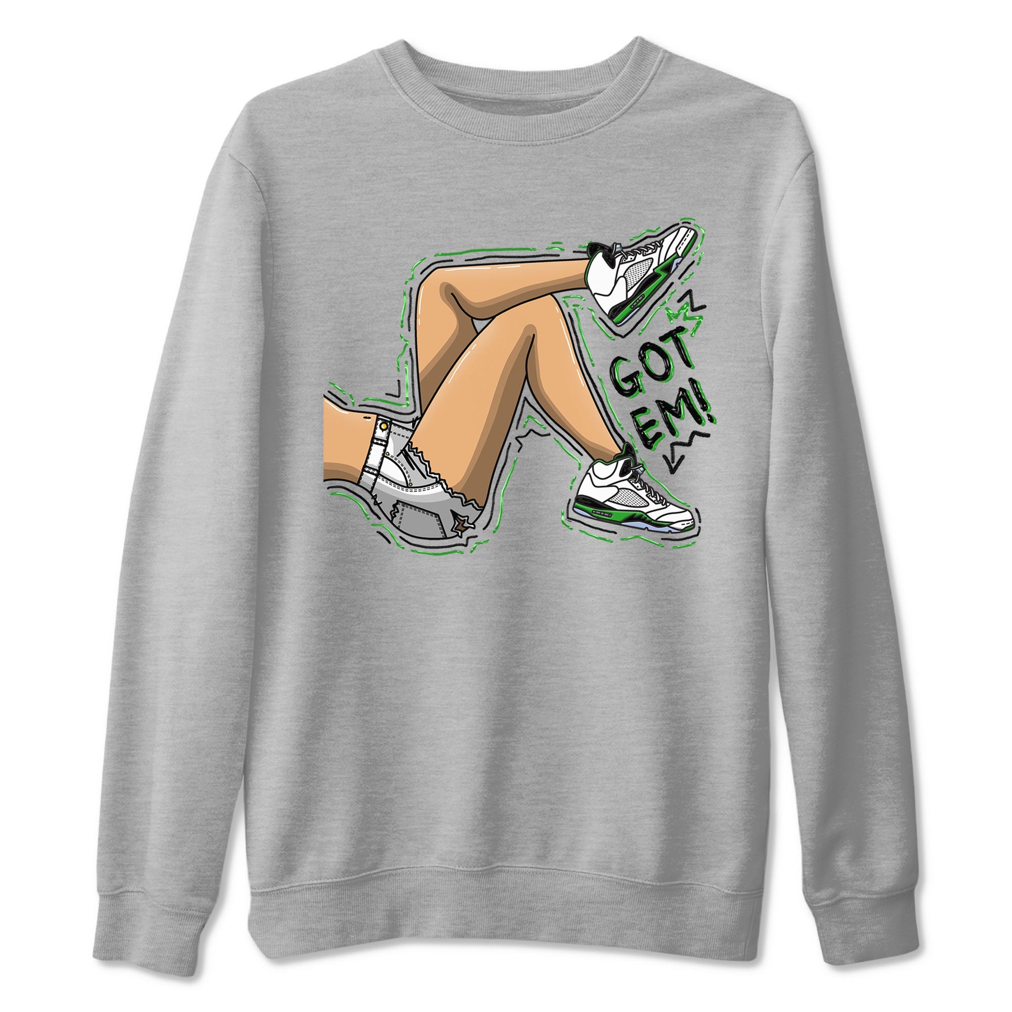 5s Lucky Green shirt to match jordans Got Em Legs sneaker tees Air Jordan 5 Lucky Green Drip Gear Zone unisex cotton Heather Grey 2 crew neck shirt