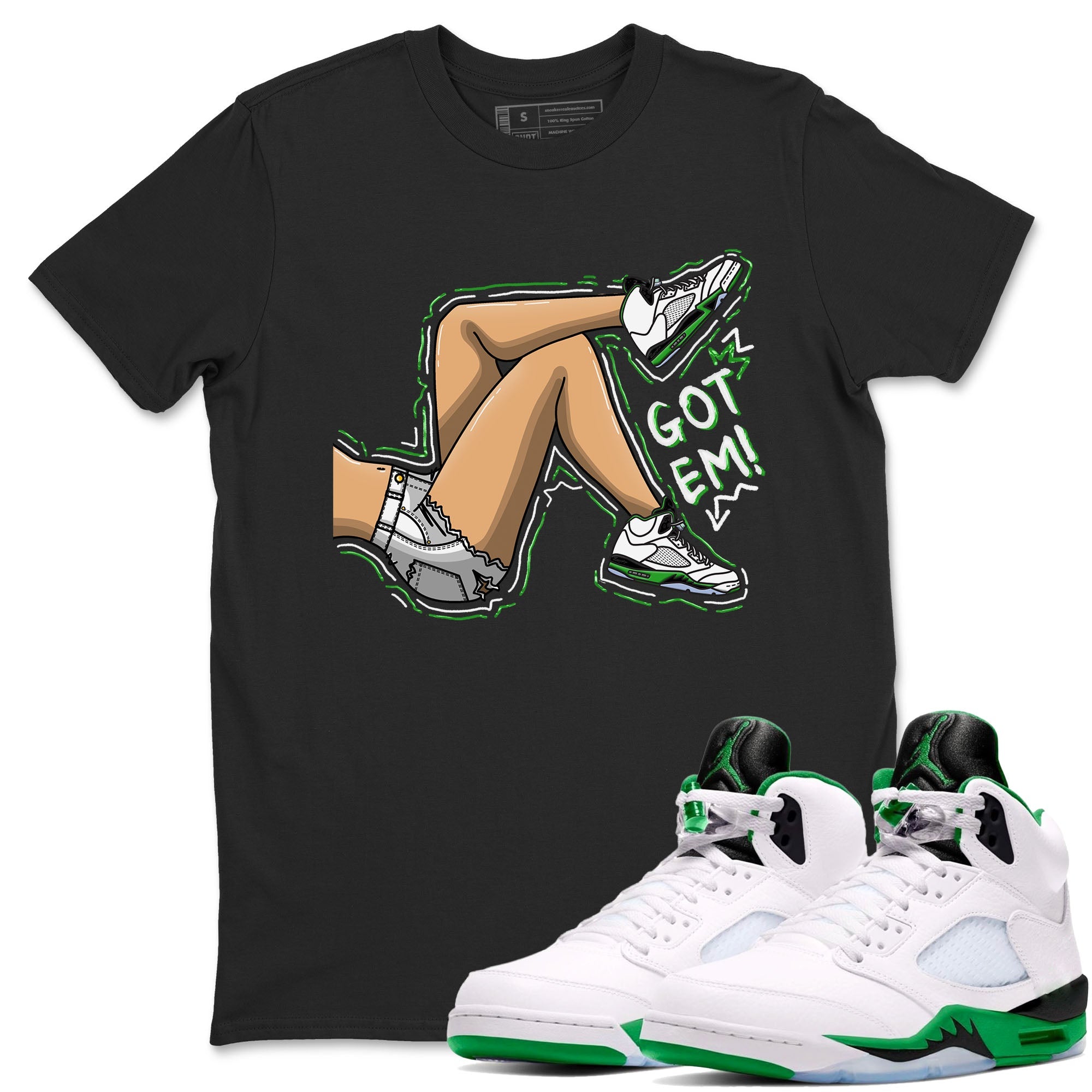 5s Lucky Green shirt to match jordans Got Em Legs sneaker tees Air Jordan 5 Lucky Green Drip Gear Zone unisex cotton Black 1 crew neck shirt