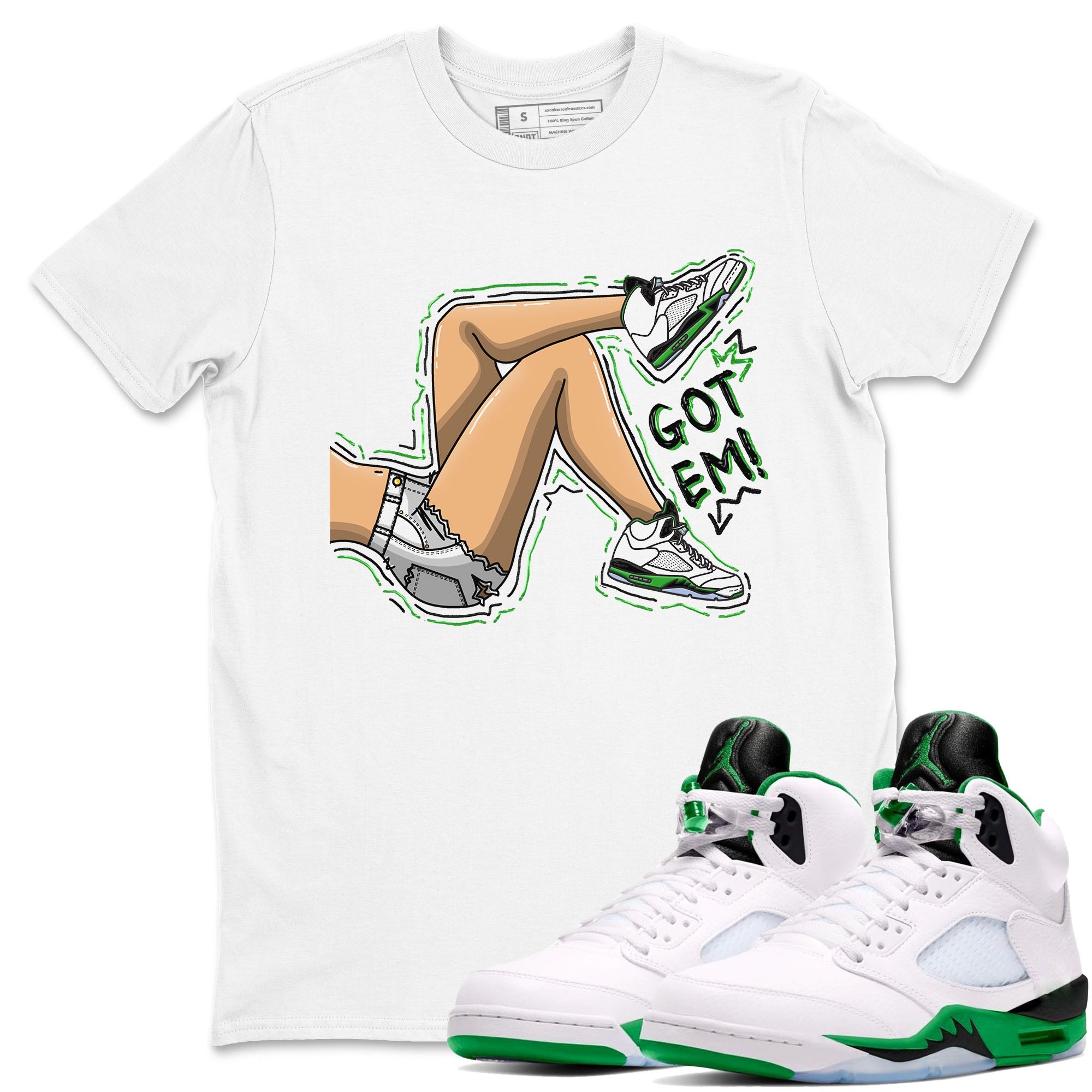 5s Lucky Green shirt to match jordans Got Em Legs sneaker tees Air Jordan 5 Lucky Green Drip Gear Zone unisex cotton White 1 crew neck shirt
