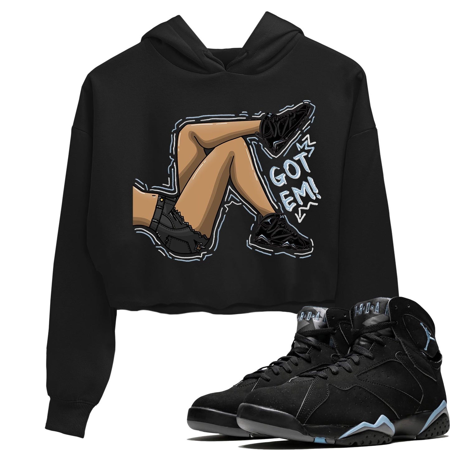 Air Jordan 7 Chambray shirt to match jordans Got Em Legs Streetwear Sneaker Shirt AJ7 Chambray Drip Gear Zone Sneaker Matching Clothing Black 1 Crop T-Shirt