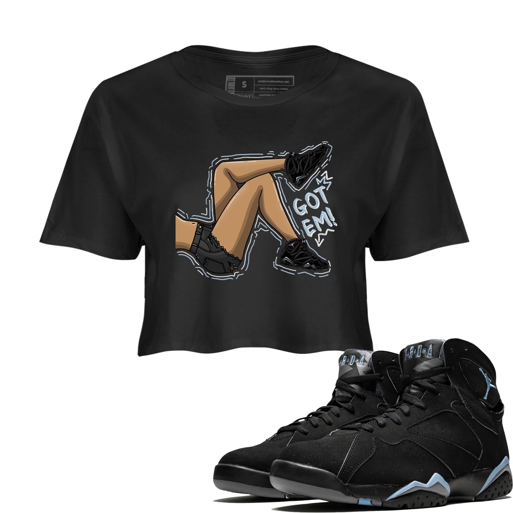 Air Jordan 7 Chambray shirt to match jordans Got Em Legs Streetwear Sneaker Shirt AJ7 Chambray Drip Gear Zone Sneaker Matching Clothing Black 1 Crop T-Shirt
