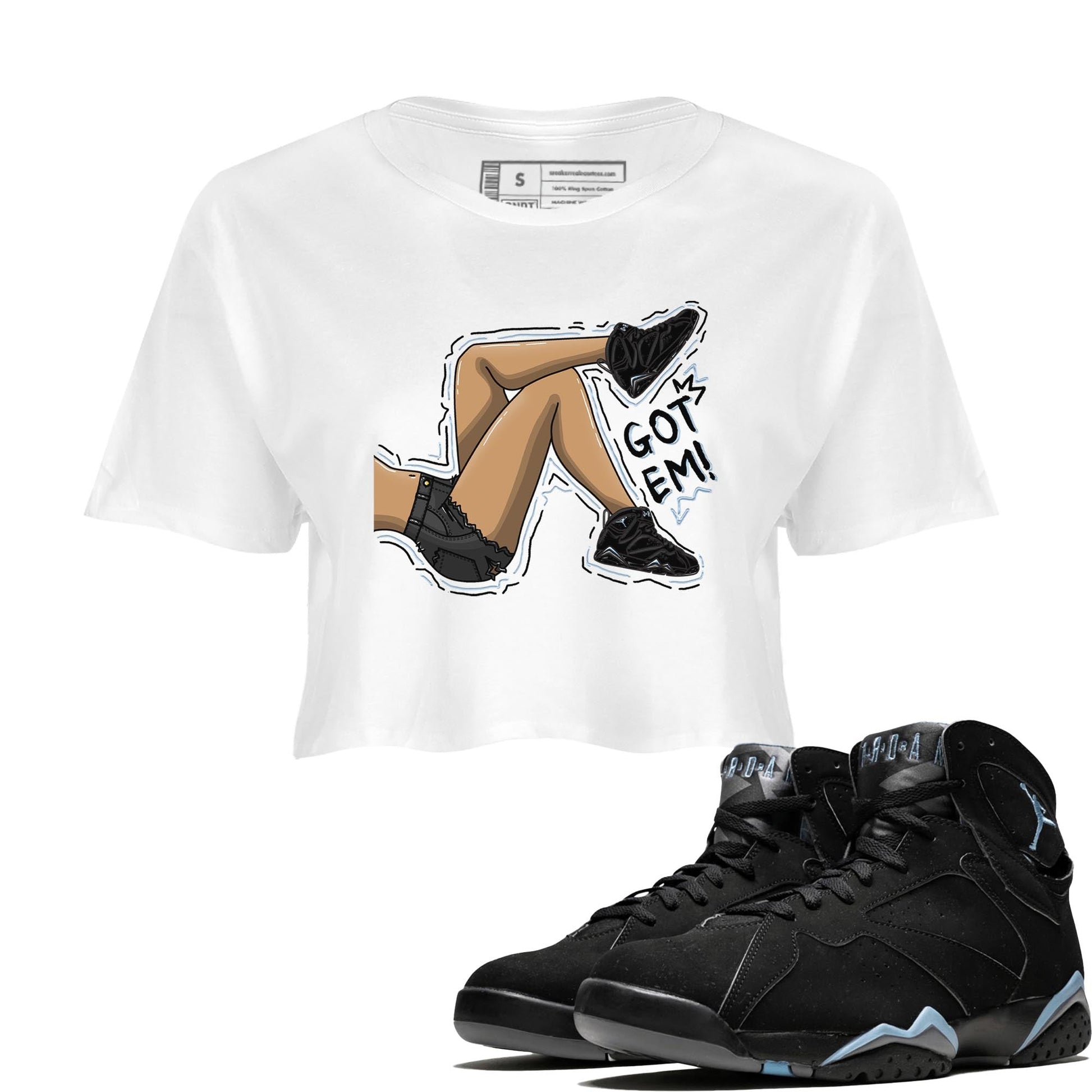 Air Jordan 7 Chambray shirt to match jordans Got Em Legs Streetwear Sneaker Shirt AJ7 Chambray Drip Gear Zone Sneaker Matching Clothing White 1 Crop T-Shirt