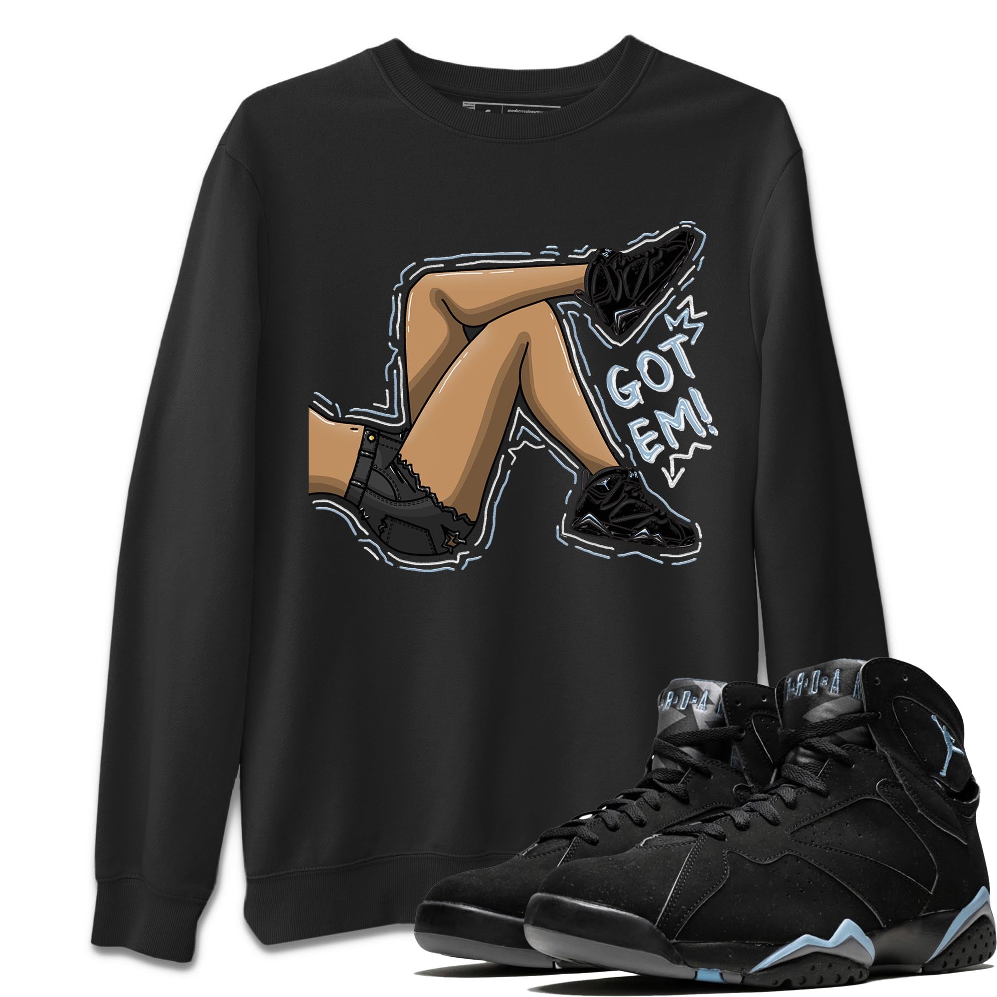 Air Jordan 7 Chambray shirt to match jordans Got Em Legs Streetwear Sneaker Shirt AJ7 Chambray Drip Gear Zone Sneaker Matching Clothing Unisex Black 1 T-Shirt