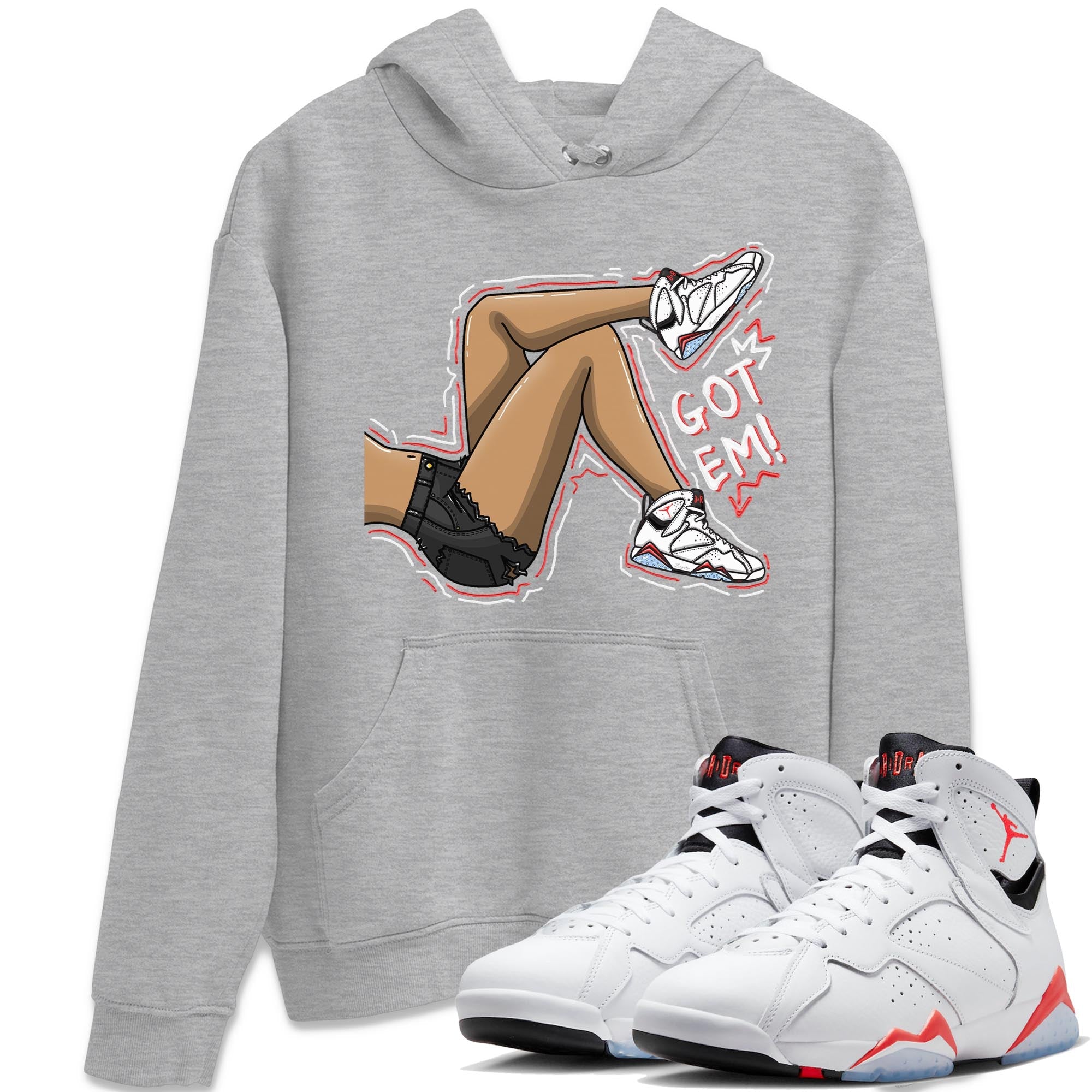 Air Jordan 7 White Infrared shirt to match jordans Got Em Legs Streetwear Sneaker Shirt White Infrared 7s Drip Gear Zone Sneaker Matching Clothing Unisex Heather Grey 1 T-Shirt