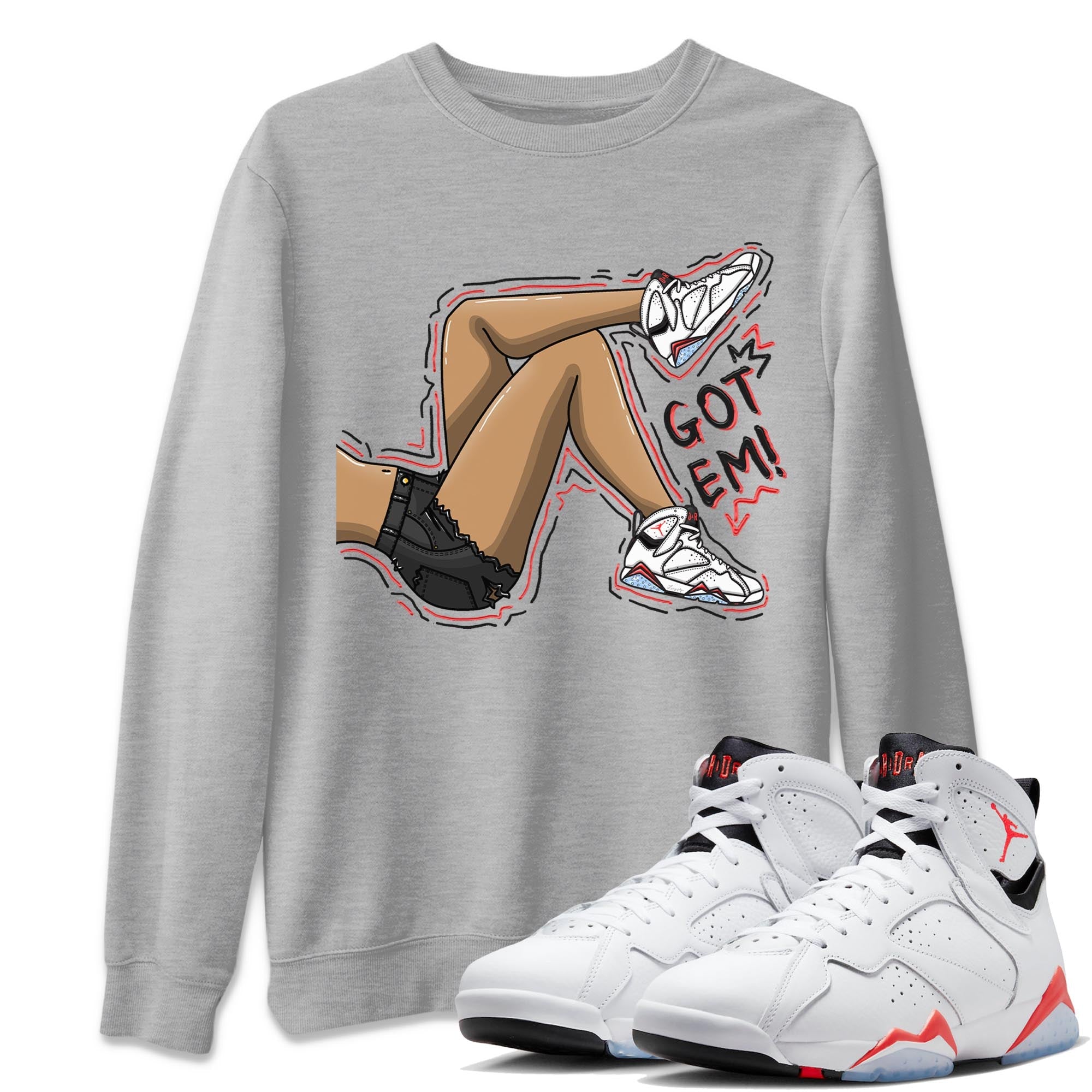Air Jordan 7 White Infrared shirt to match jordans Got Em Legs Streetwear Sneaker Shirt White Infrared 7s Drip Gear Zone Sneaker Matching Clothing Unisex Heather Grey 1 T-Shirt
