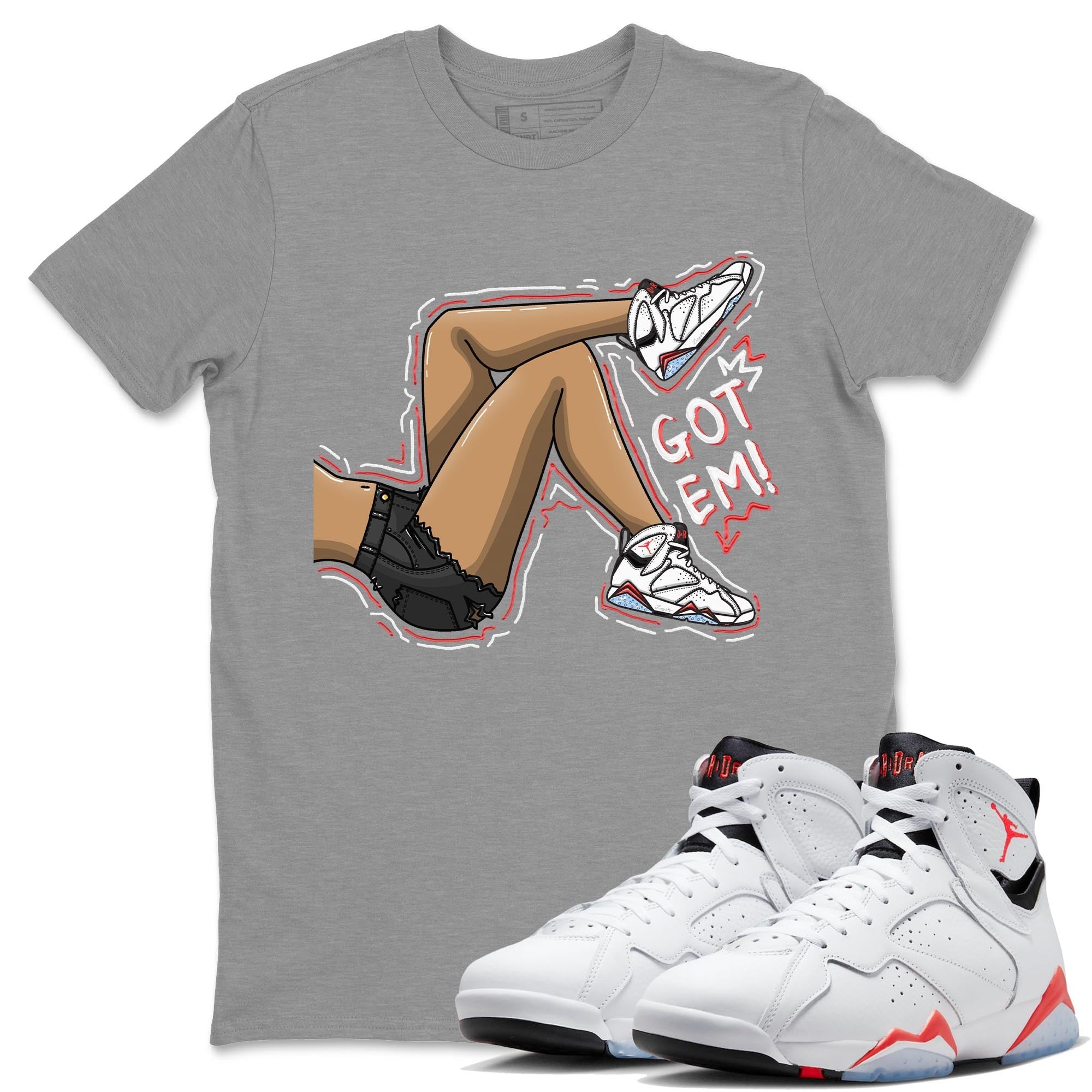 Air Jordan 7 White Infrared shirt to match jordans Got Em Legs Streetwear Sneaker Shirt White Infrared 7s Drip Gear Zone Sneaker Matching Clothing Unisex Heather Grey 1 T-Shirt