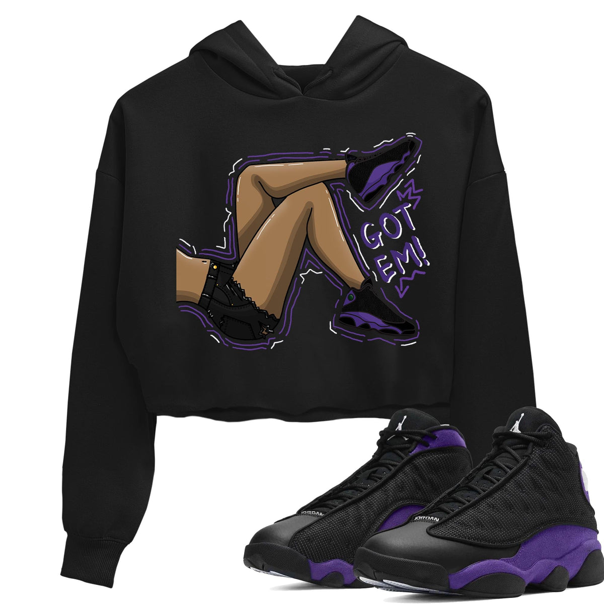 Jordan 13 Court Purple Sneaker Matching T-Shirt Got Em Legs Sneaker Tees Jordan 13 Court Purple Sneaker Release Tees Women's Shirts