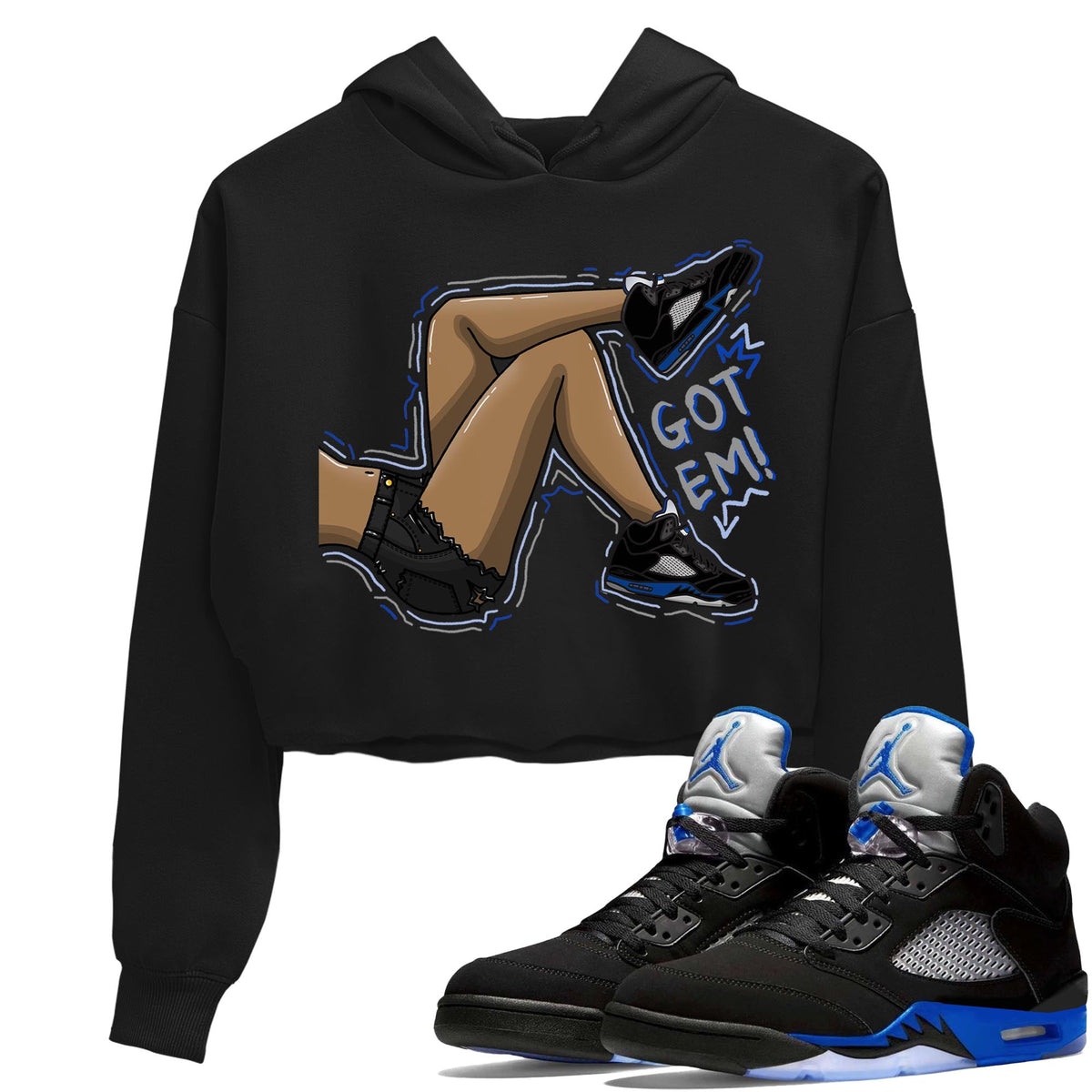 Jordan 5 Racer Blue Sneaker Matching T-Shirt Got Em Legs Sneaker Tees Jordan 5 Racer Blue Sneaker Release Tees Women's Shirts