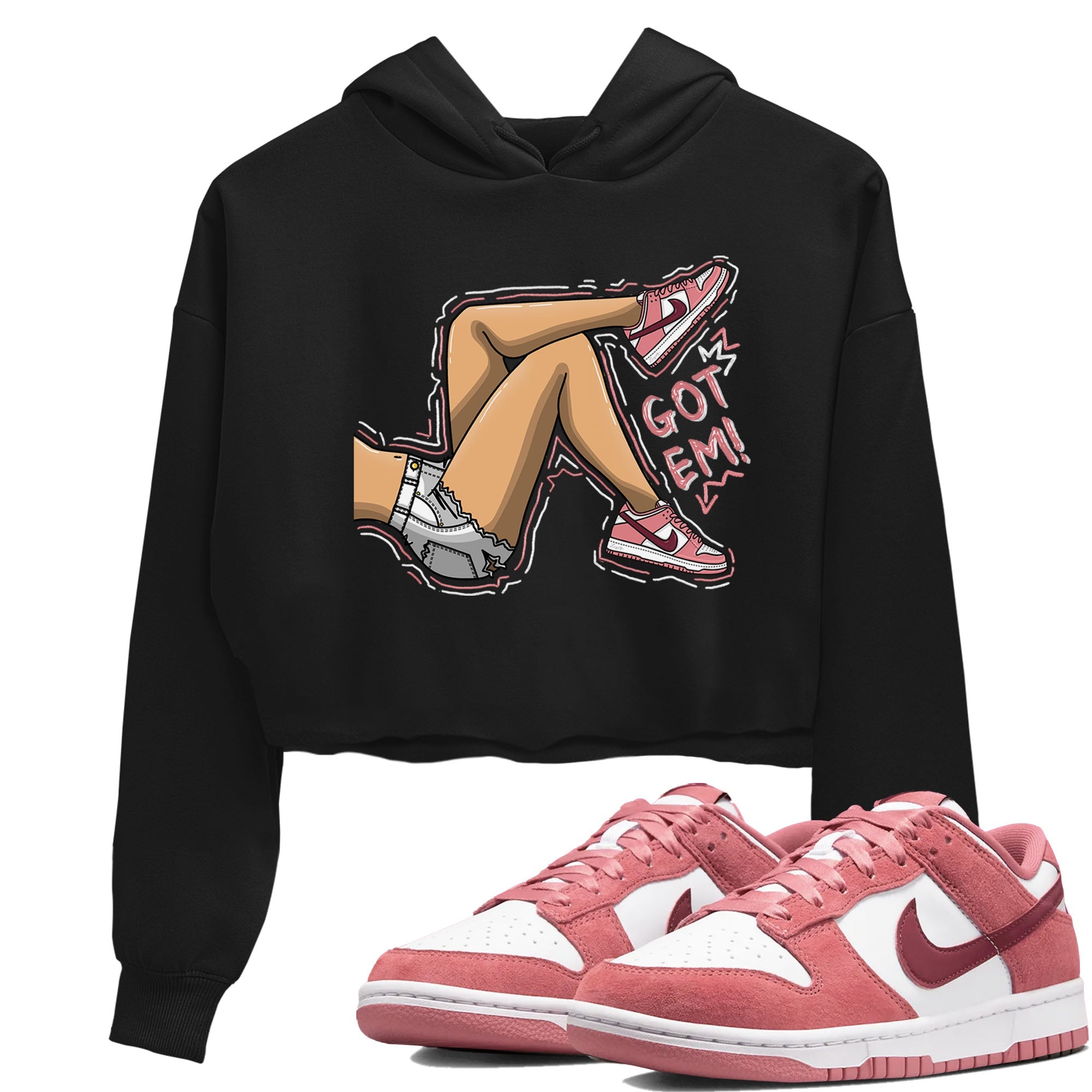 Dunk Valentine's Day shirt to match jordans Got Em Legs sneaker tees Dunks Valentine's Day Drip Gear Zone Black 1 crop length shirt