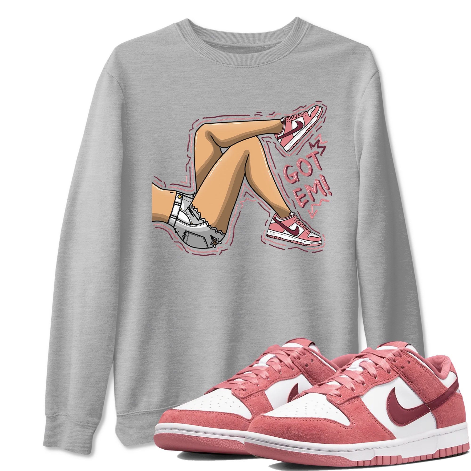 Dunk Valentine's Day shirt to match jordans Got Em Legs sneaker tees Dunks Valentine's Day Drip Gear Zone unisex cotton Heather Grey 1 crew neck shirt
