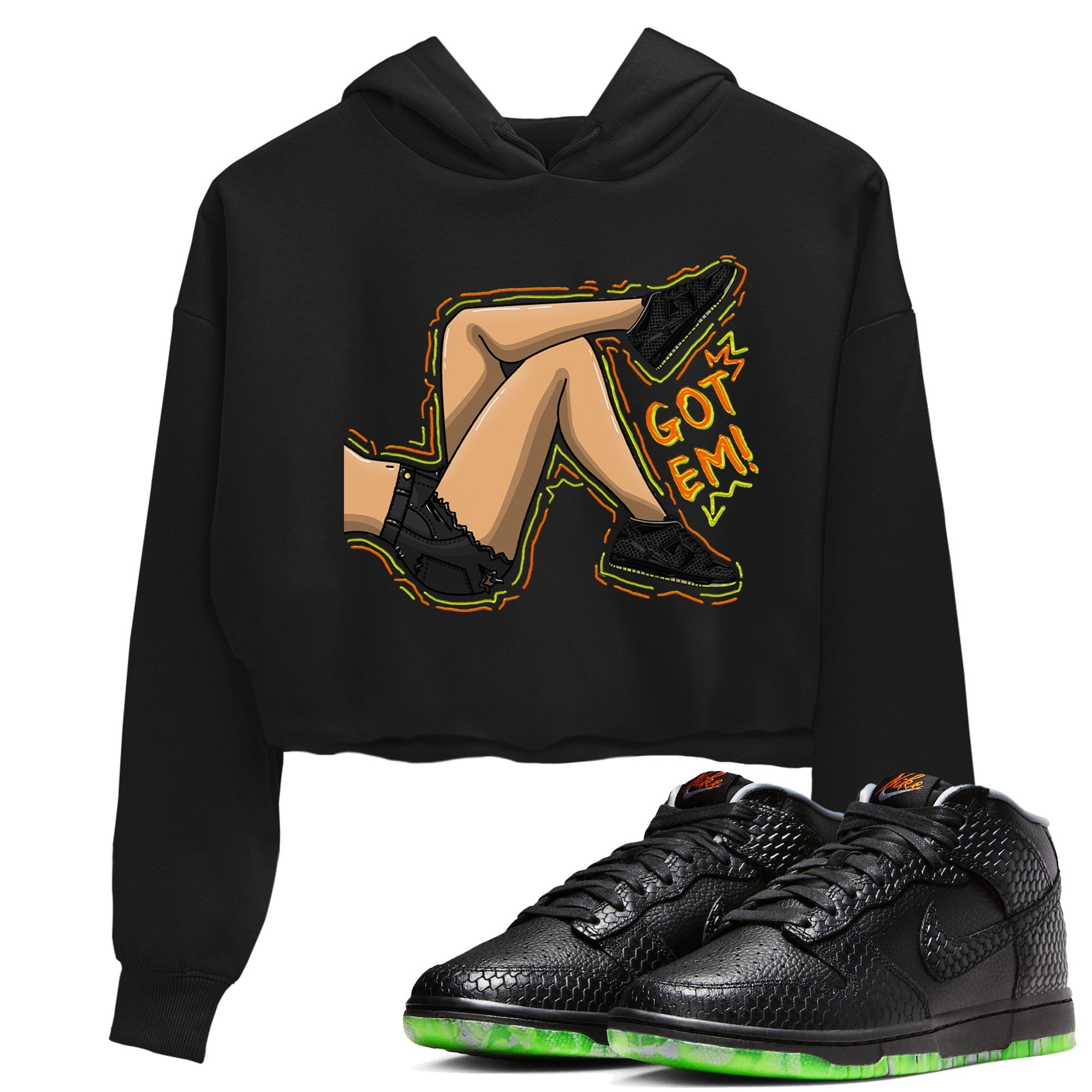 Nike Dunk Halloween shirt to match jordans Got Em Legs sneaker tees Nike Dunk Mid Halloween Drip Gear Zone Sneaker Matching Clothing Brand Black 1 Crop T-Shirt