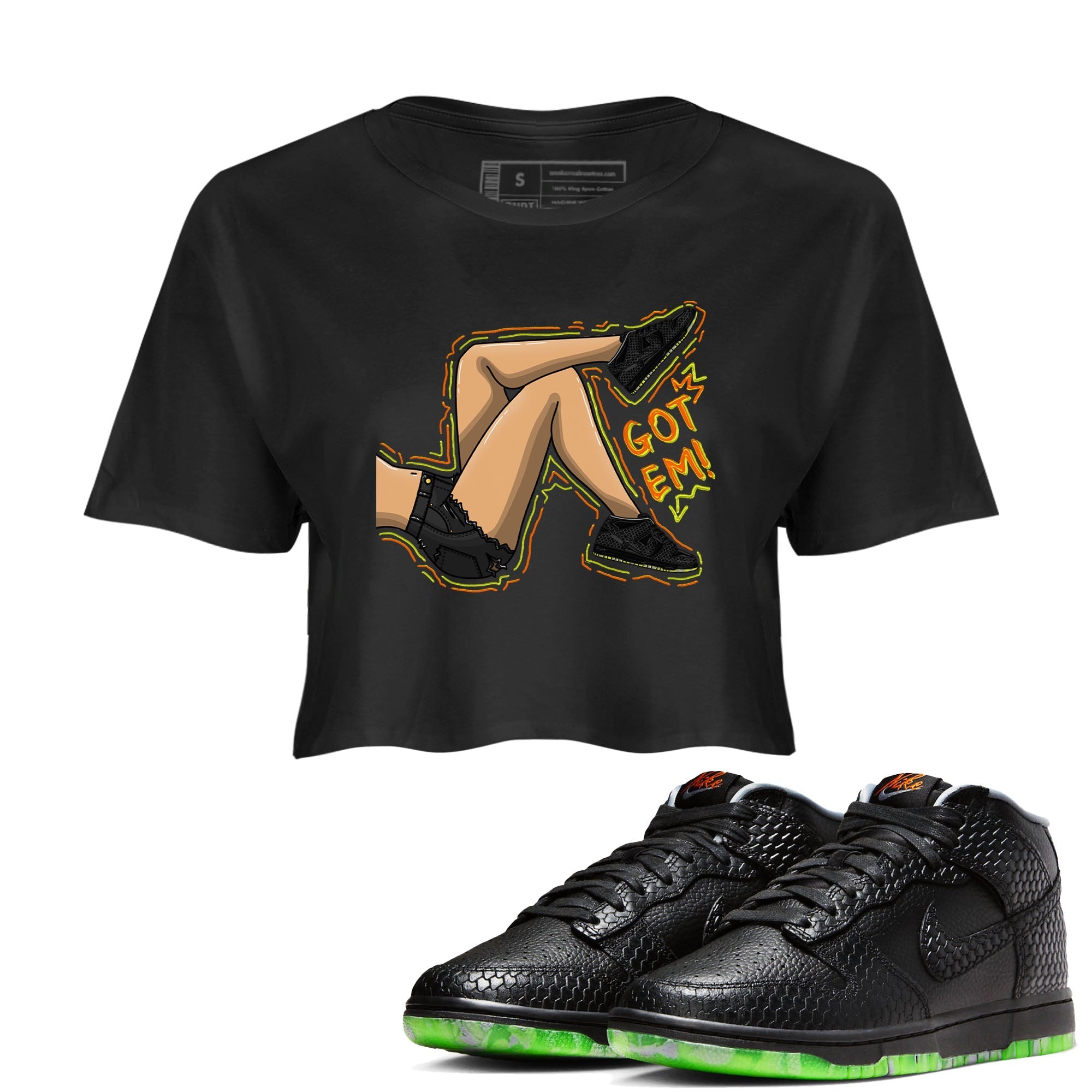 Nike Dunk Halloween shirt to match jordans Got Em Legs sneaker tees Nike Dunk Mid Halloween Drip Gear Zone Sneaker Matching Clothing Brand Black 1 Crop T-Shirt
