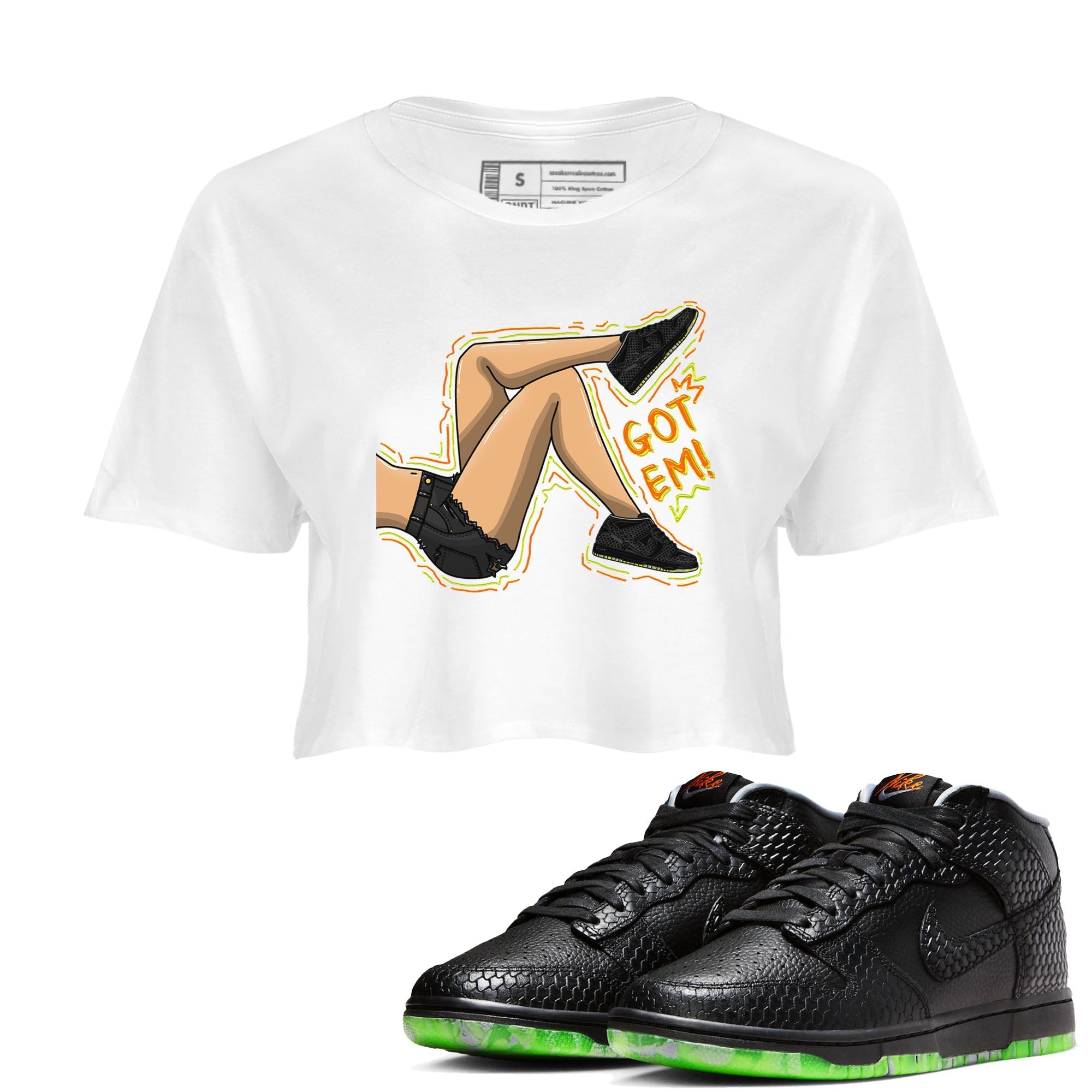 Nike Dunk Halloween shirt to match jordans Got Em Legs sneaker tees Nike Dunk Mid Halloween Drip Gear Zone Sneaker Matching Clothing Brand White 1 Crop T-Shirt