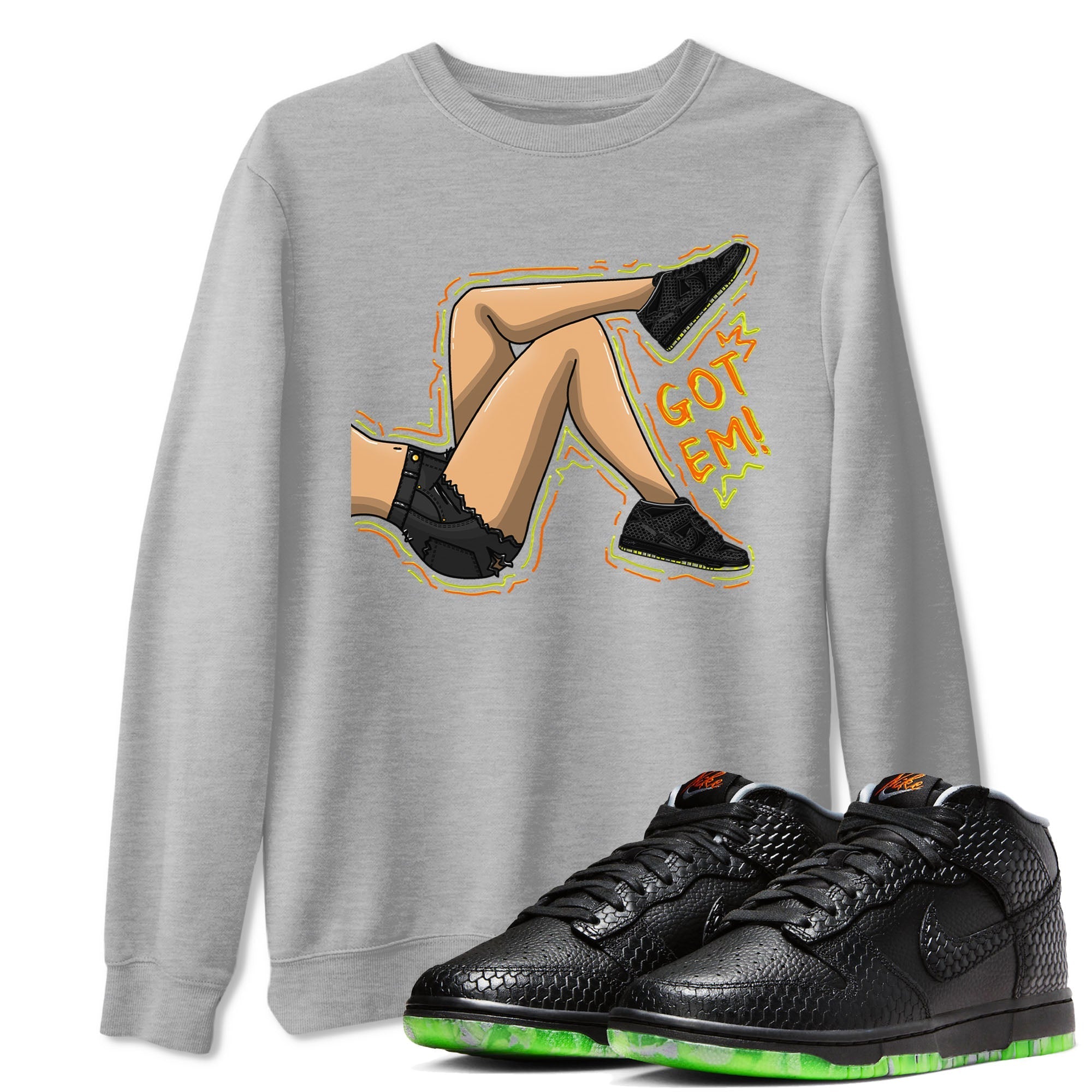 Nike Dunk Halloween shirt to match jordans Got Em Legs sneaker tees Nike Dunk Mid Halloween Drip Gear Zone Sneaker Matching Clothing Brand Unisex Sneaker Tee Heather Grey 1 T-Shirt
