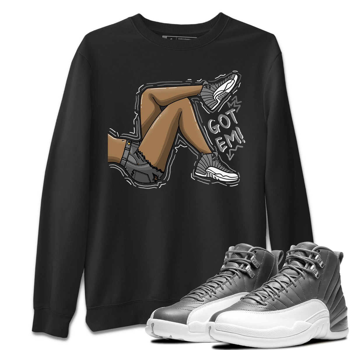 Jordan 12 Stealth Sneaker Matching T-Shirt Got Em Legs Sneaker Tees Jordan 12 Stealth Sneaker Release Tees Crew Neck Tees