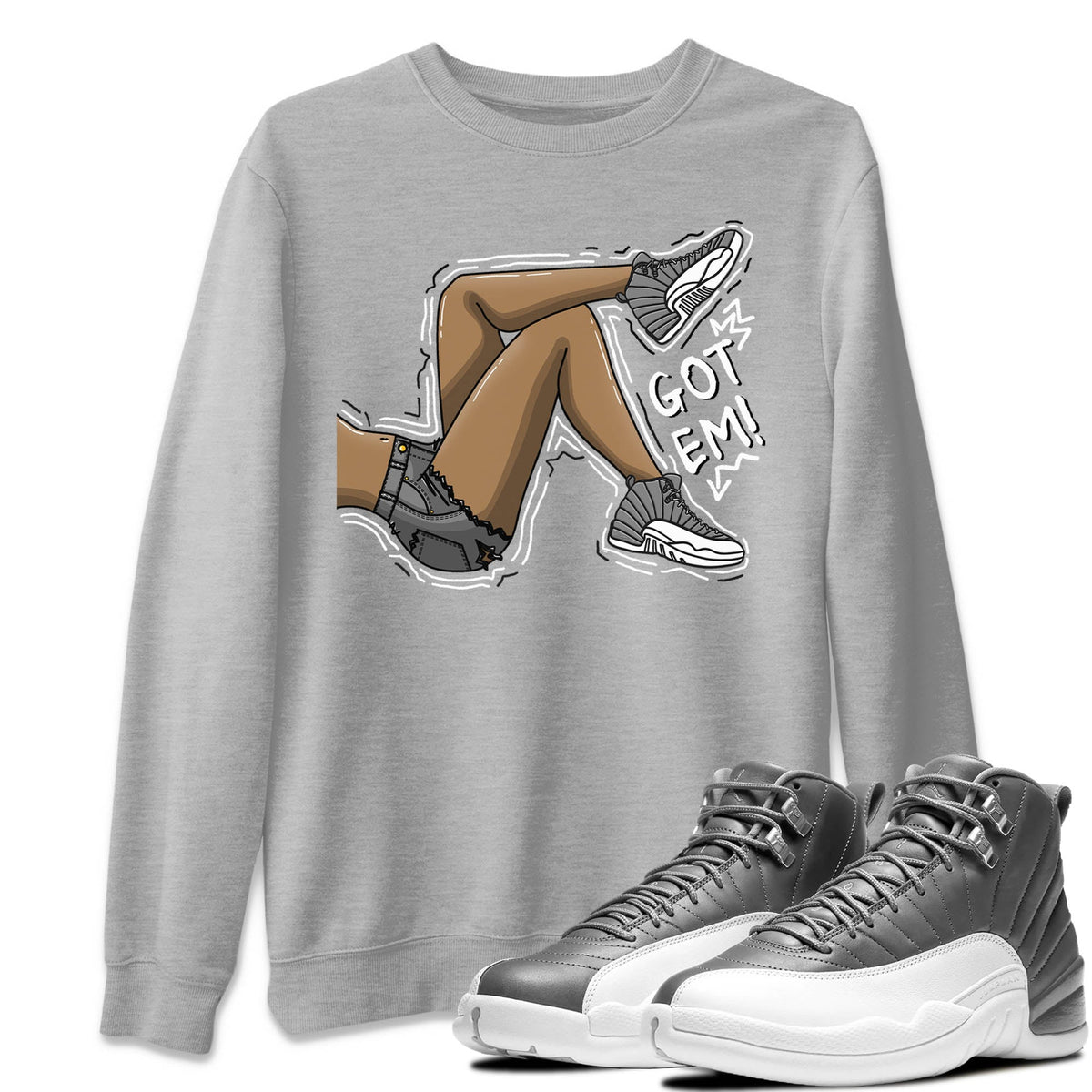 Jordan 12 Stealth Sneaker Matching T-Shirt Got Em Legs Sneaker Tees Jordan 12 Stealth Sneaker Release Tees Crew Neck Tees