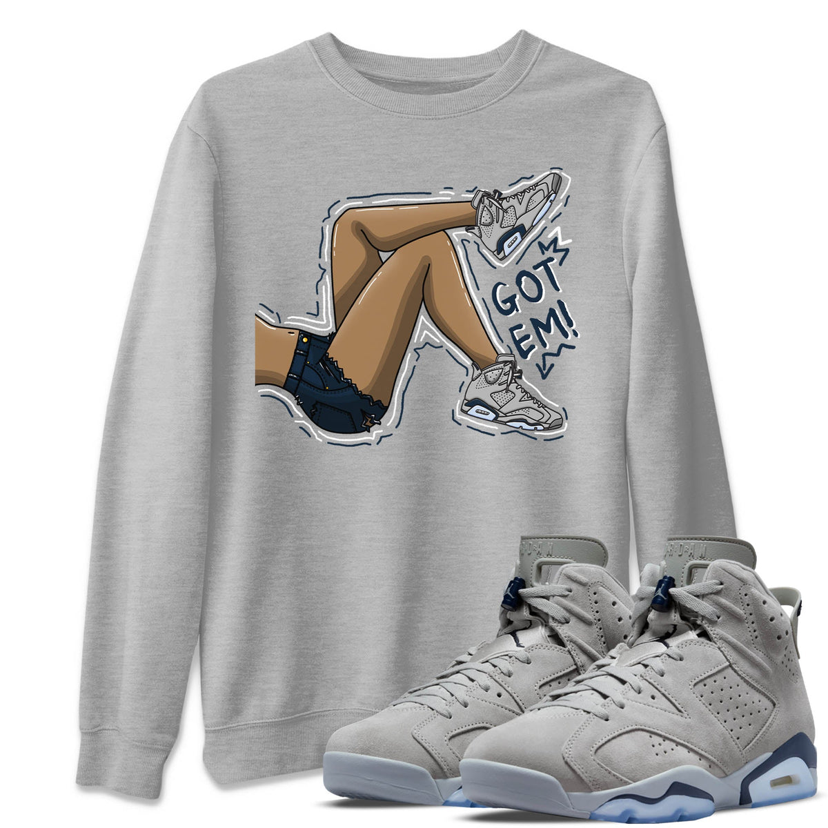 Jordan 6 Georgetown Sneaker Matching T-Shirt Got Em Legs Sneaker Tees Jordan 6 Georgetown Sneaker Release Tees Crew Neck Tees