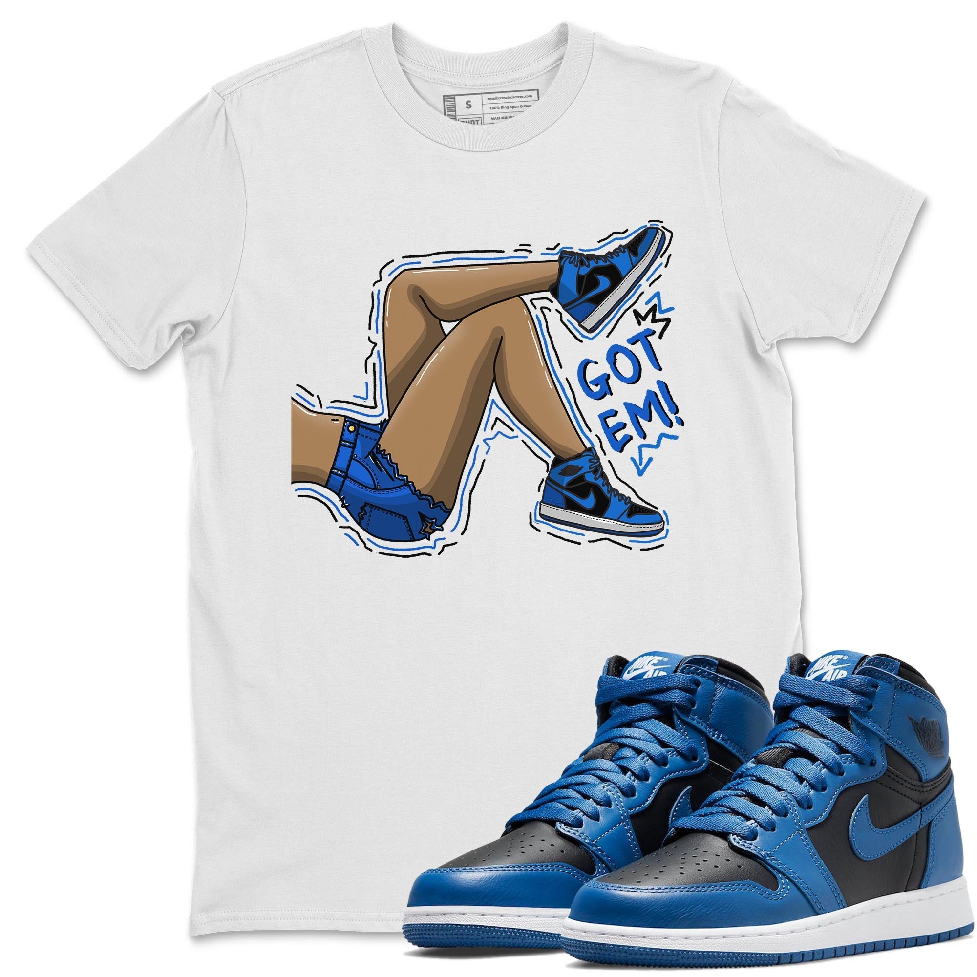 Jordan 1 Dark Marina Blue Sneaker Matching T-Shirt Got Em Legs Sneaker Tees Jordan 1 Dark Marina Blue Sneaker Release Tees Crew Neck Tees